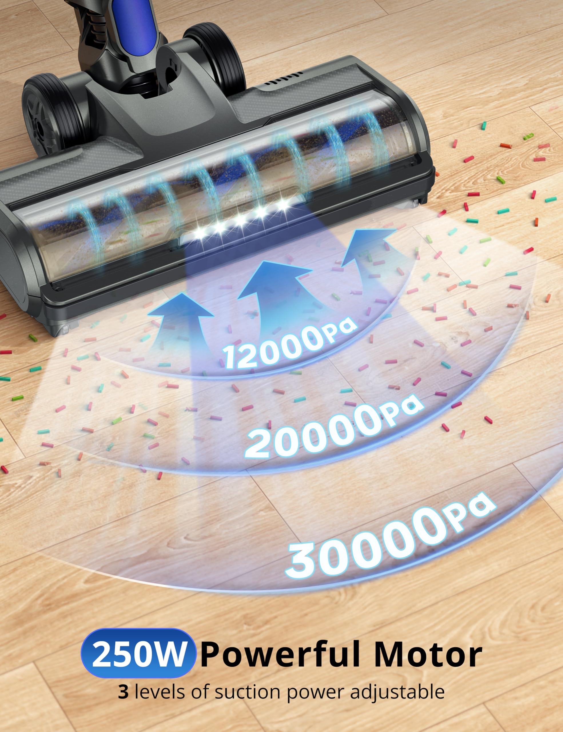 Qikcln Cordless Vacuum Cleaner   250W/30Kpa Powerful Stick Vacuum With Charging Dock, Max 40Mins Runtime, 3 Modes, Smart Led Dis