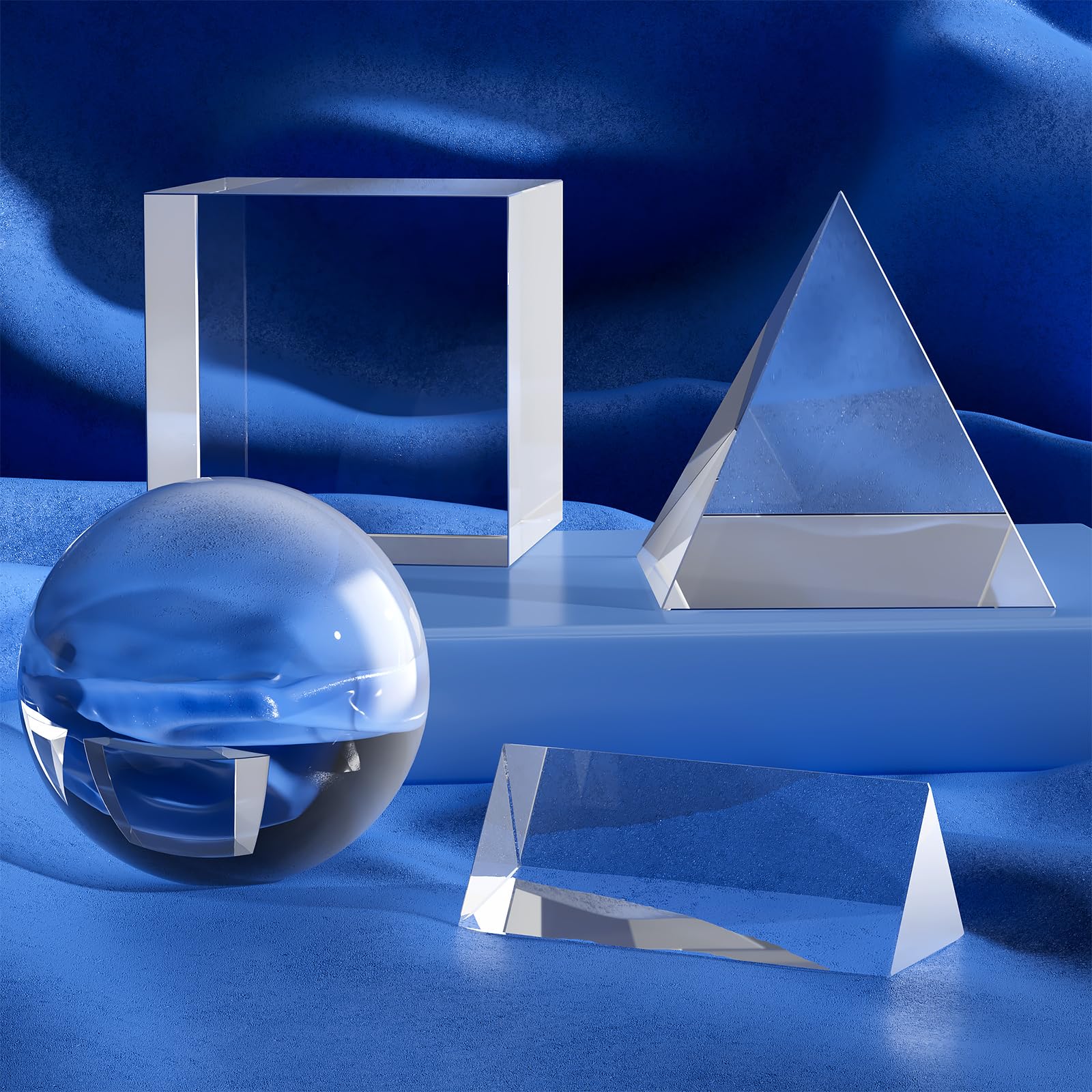 Prism Set, 4 Pack K9 Optical Crystal Photography Prism Set, Include 55Mm Crystal Ball, 50Mm Crystal Cube, 50Mm Triangular Prism,