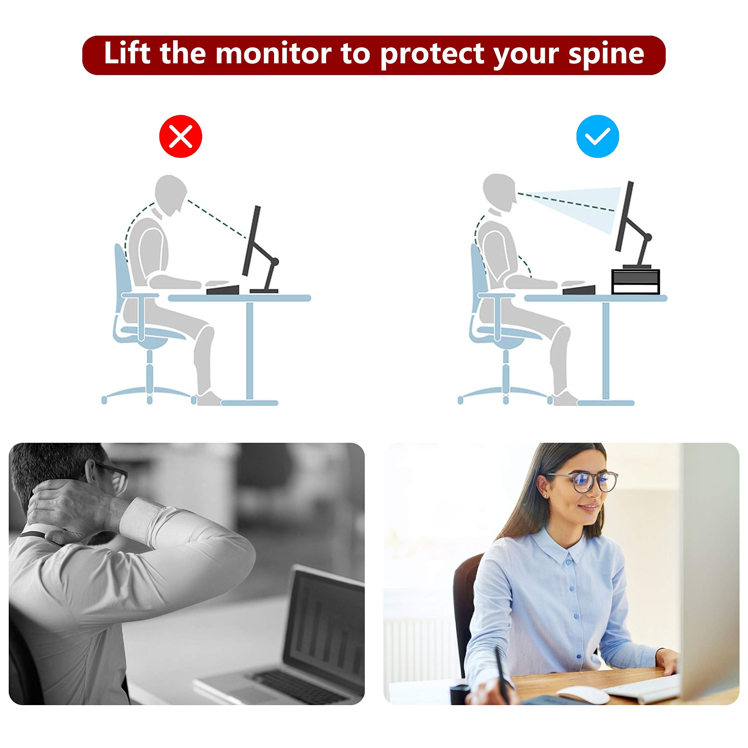 Simple Trending 2 Tier Metal Monitor Stand Monitor Riser And Computer Desk Organizer With Drawer And Pen Holder For Laptop, Comp