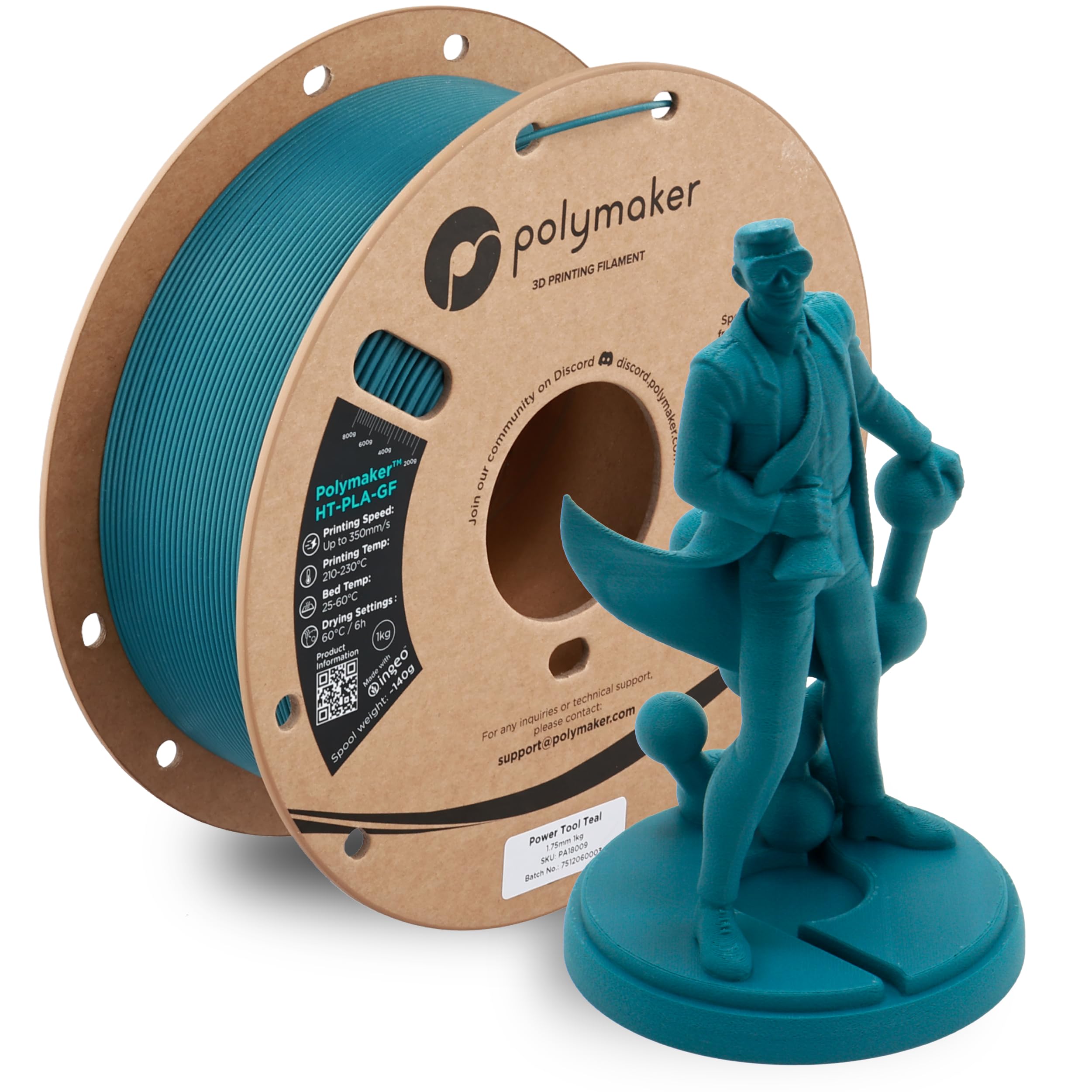 Polymaker HT-PLA-GF Filament 1.75mm Power Tool Teal, High Temp PLA for 3D Printing, Heat Resistant to 150C, Easy to Print, Easy 
