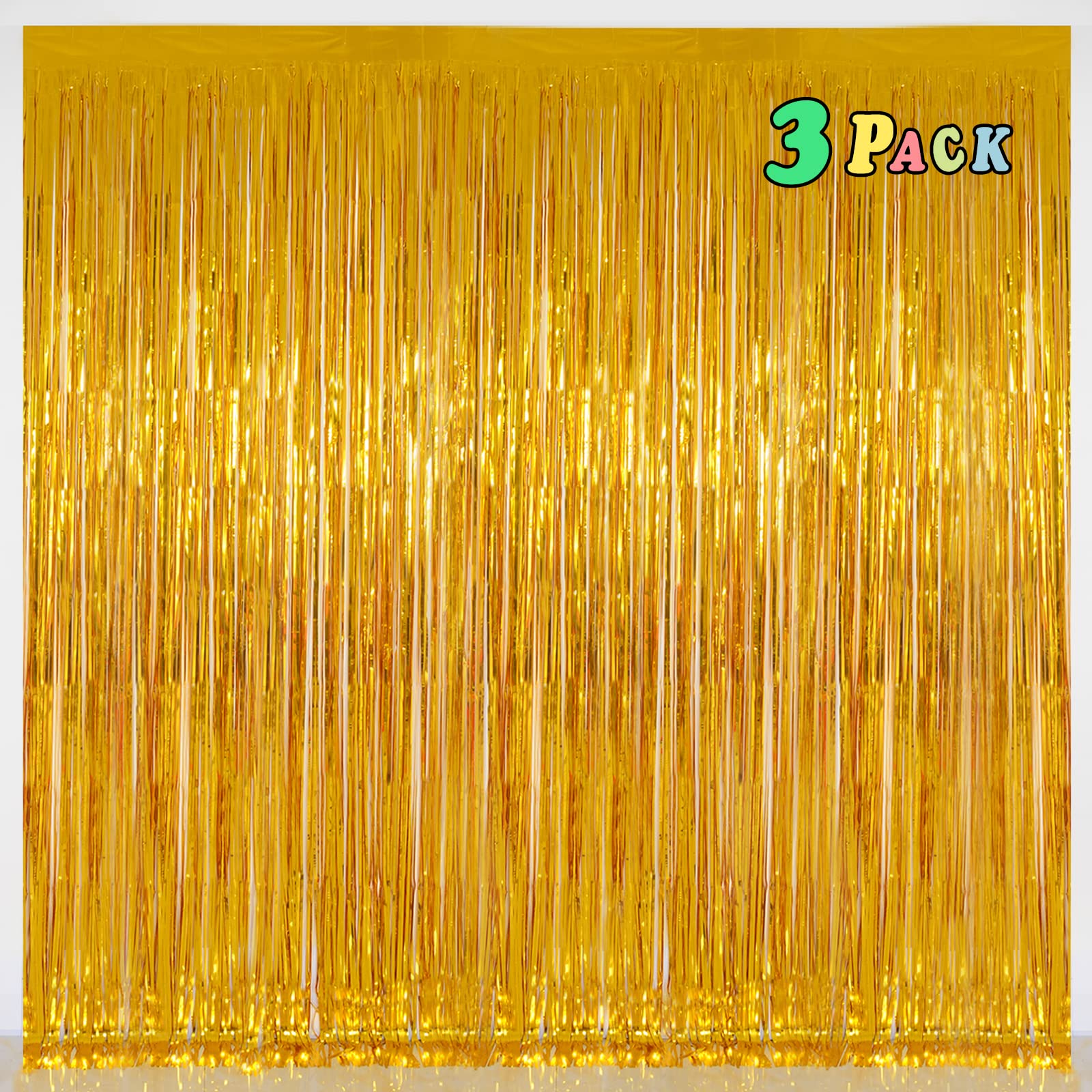 Gold Glitter Backdrop Metallic Foil Fringe Backdrop, Melsan 3.2 X 8 Ft Metallic Foil Fringe Backdrop For New Year Eve Party Supp