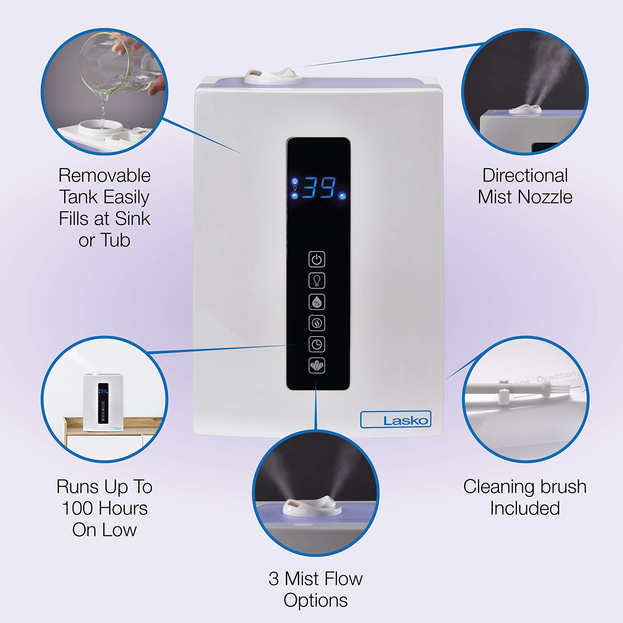 Lasko Uh300 Warm And Cool Humidistat And Timer, Quiet, Soothing Ultrasonic Dual Mist Humidifiers For Baby Nursery, Bedroom, Kids