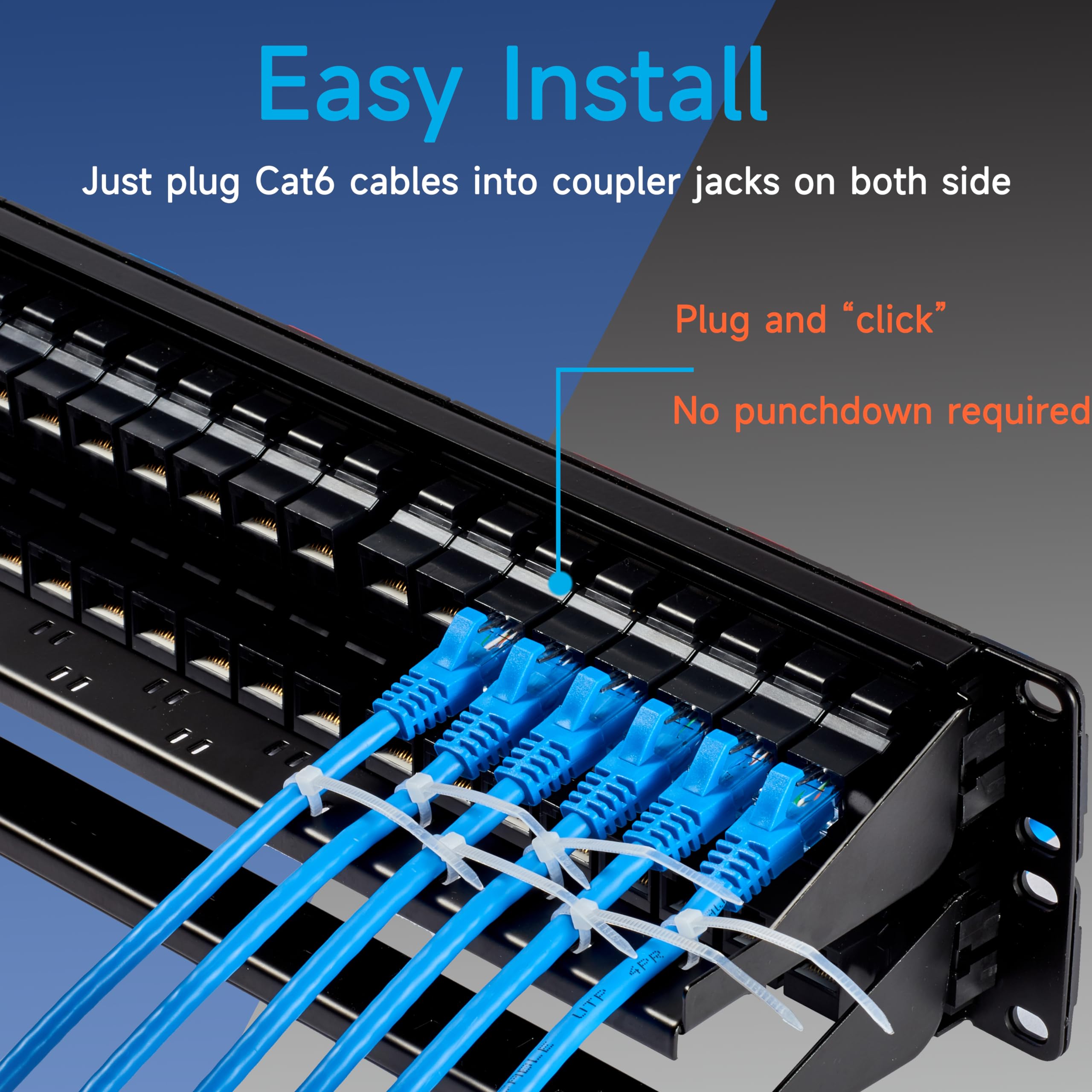 Lysymixs 48 Port Rj45 Patch Panel Cat6 Feed Through, Coupler Network Patch Panel 19 Inch, Inline Keystone Ethernet Patch Panel W