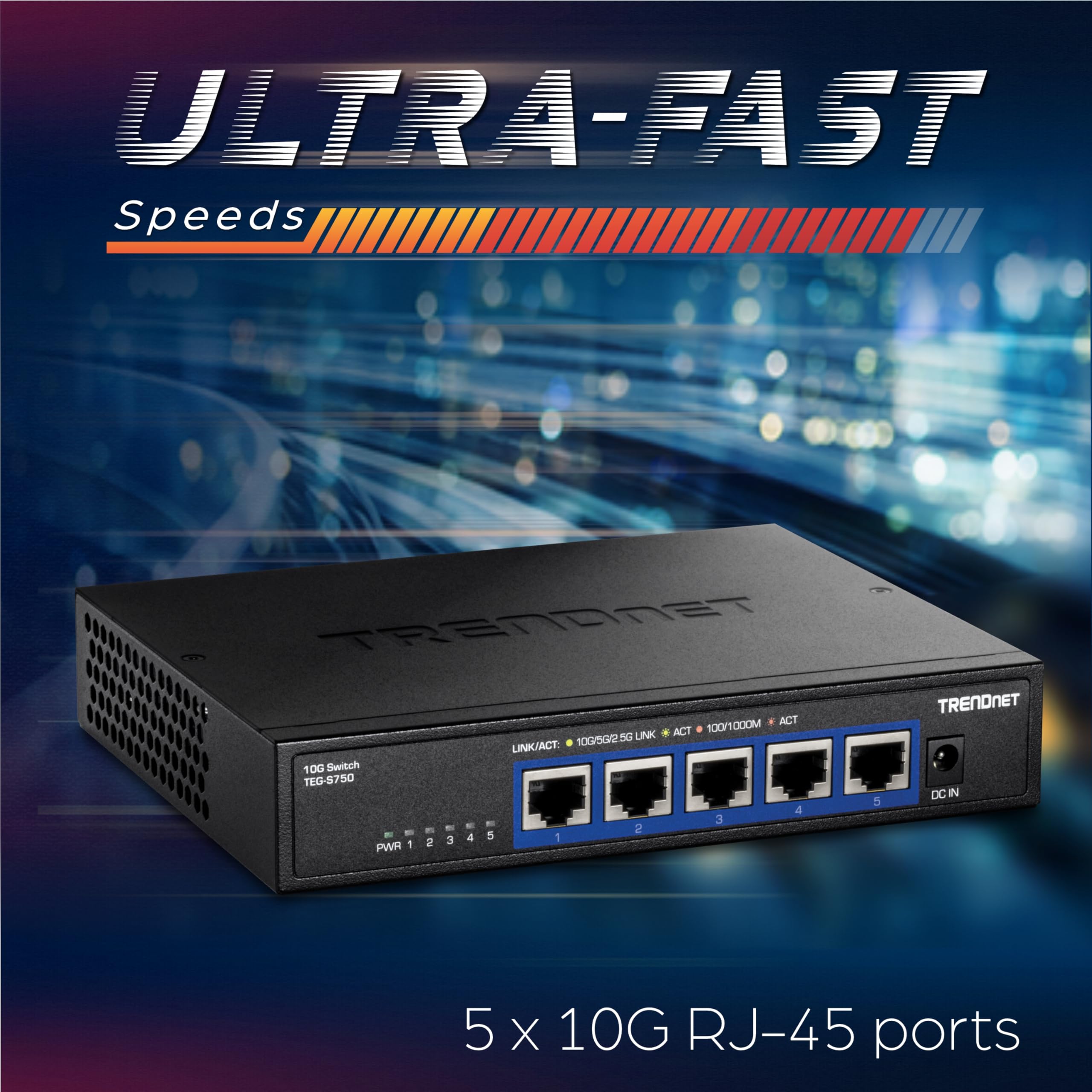 Trendnet 5 Port 10G Switch, 5 X 10G Rj 45 Ports, 100Gbps Switching Capacity, Supports 25G And 5G Base T Connections, Lifetime Pr