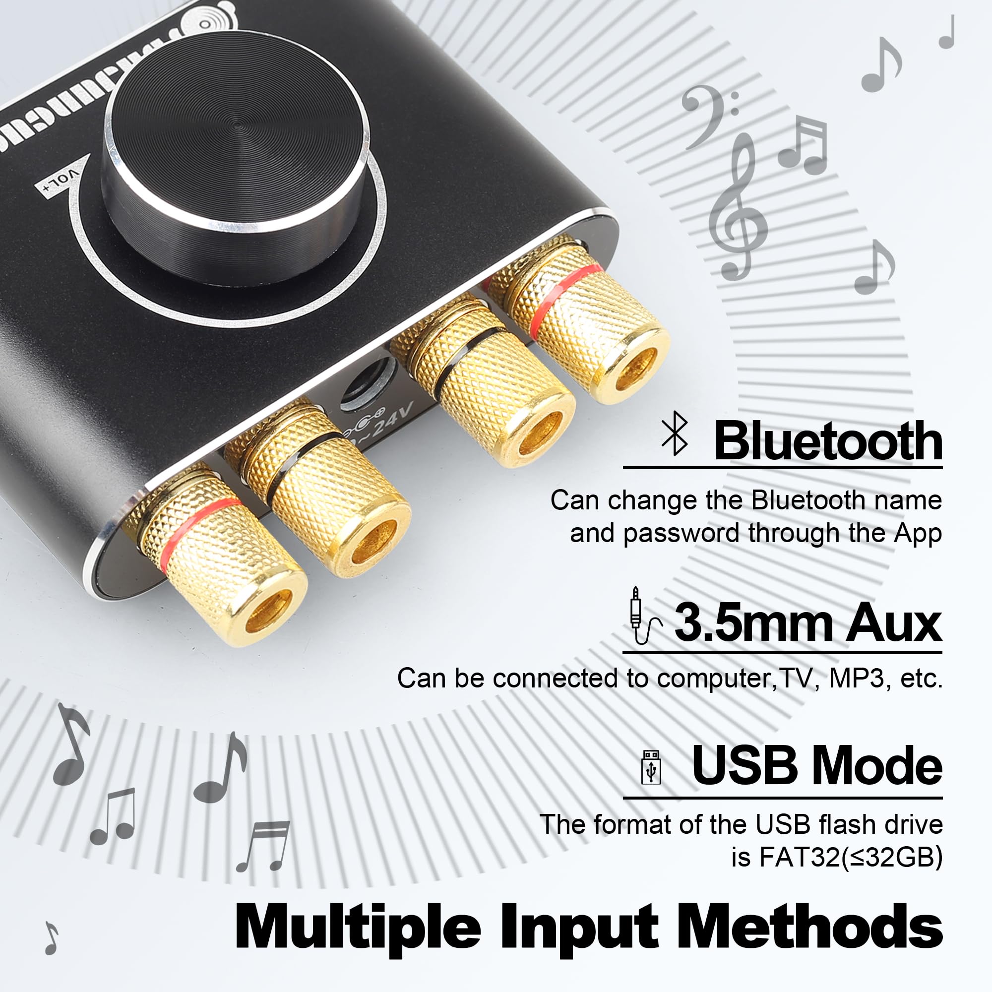 X15H Audio Amplifier 2.0 Channel 20W+20W Bluetooth Amp With Remote Control Function,Supports Bluetooth/Usb/Aux Input, Include 12
