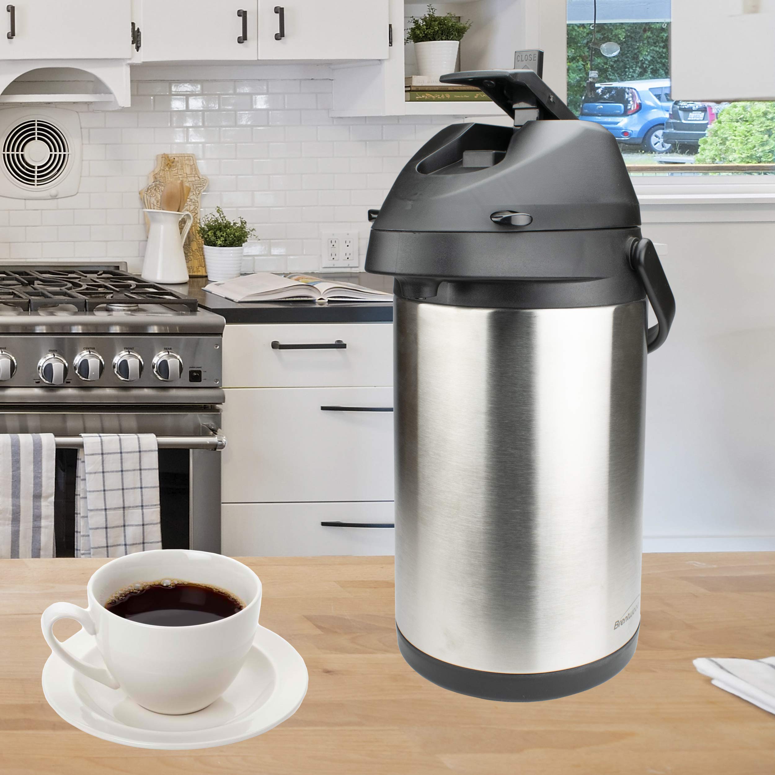 Brentwood 3.5 Liter Airpot Hot & Cold Drink Dispenser, Stainless Steel, Black