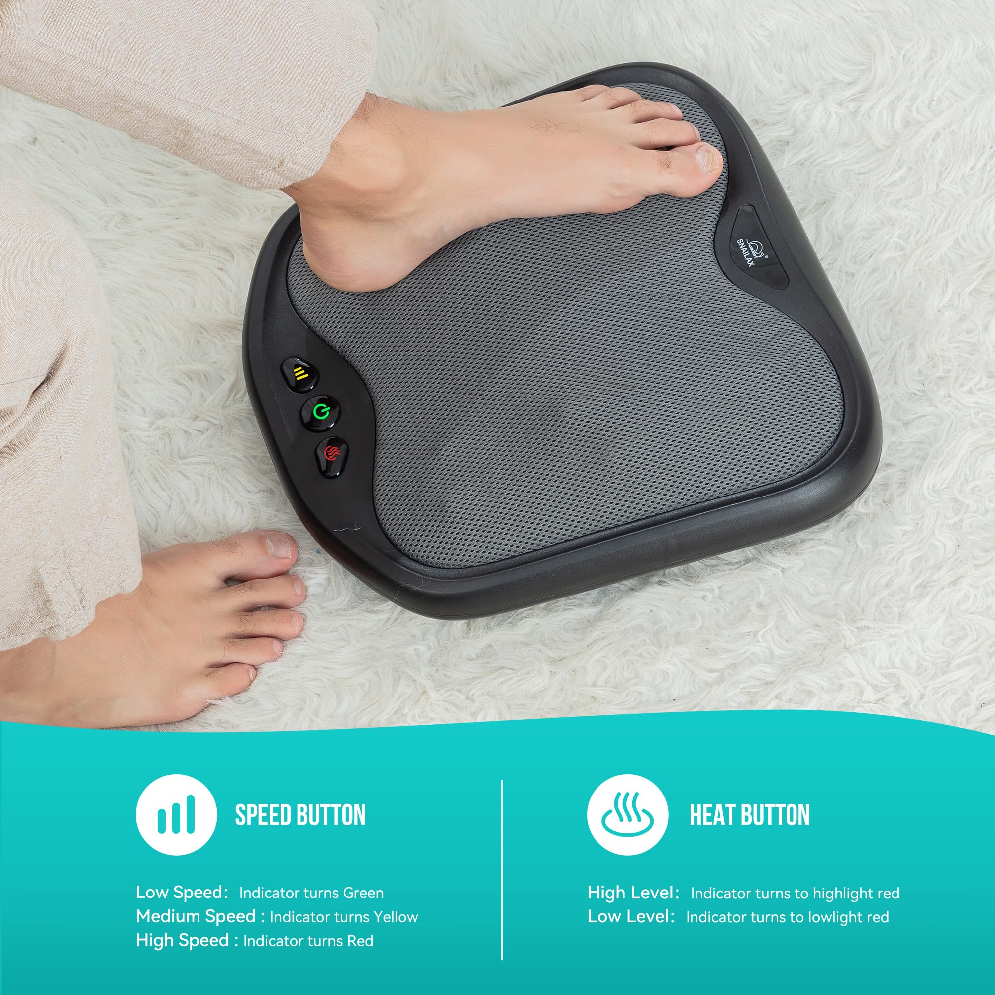 Snailax Shiatsu Foot Massager With Heat  Washable Cover Kneading Foot & Back Massager, Heated Foot Warmer, Electric Feet Massage
