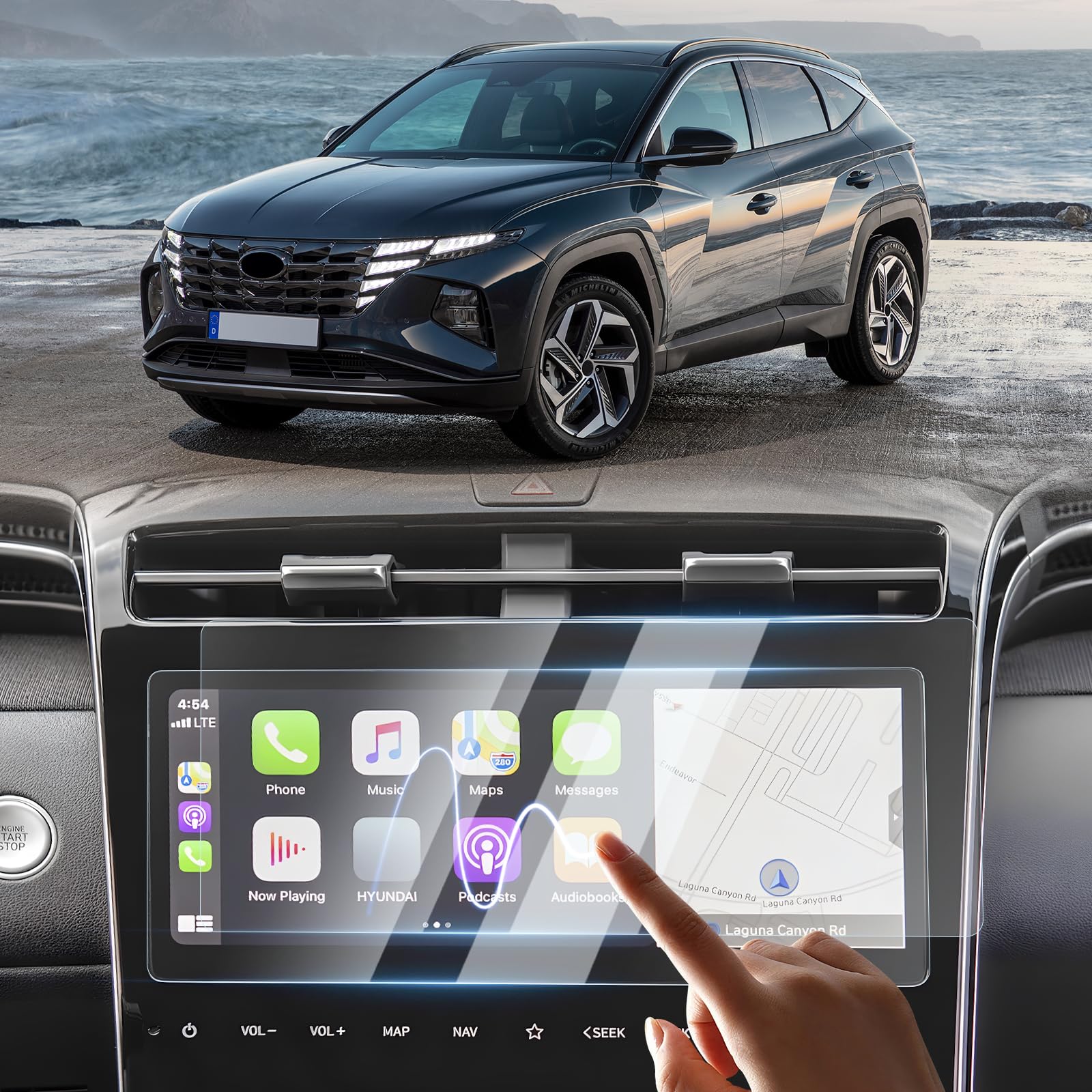 Sunsdrew 2Pcs Tucson Screen Protector For 2022 2024 Hyundai Tucson(Nx4/Se/Sel/Xrt/N Line/Limited)/Santa Cruz 10.25 Inch Touchscreen Protector,9H Tempered Glass Anti Glare Tucson Hybrid Accessories