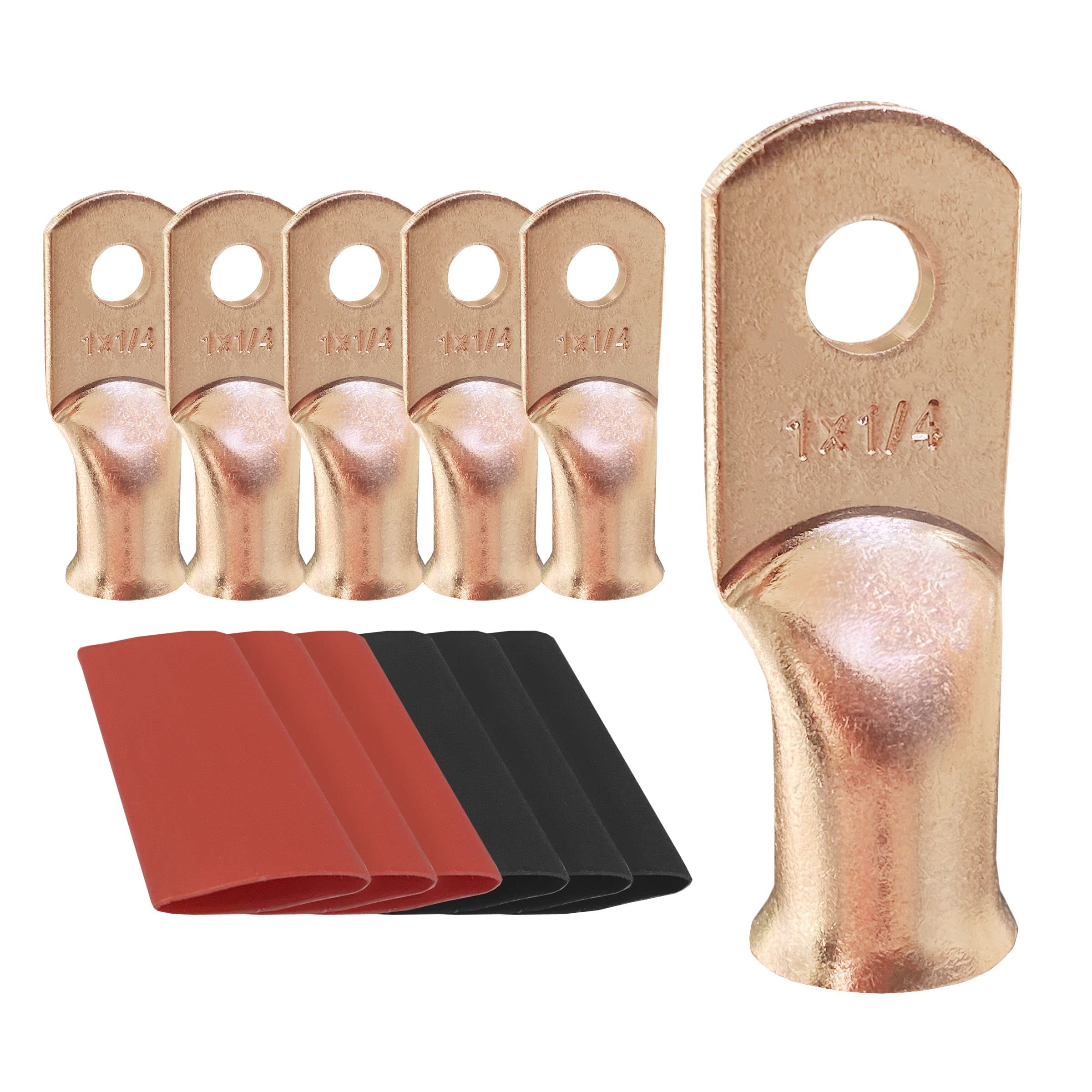 10Pcs 1 Awg 1/4 Ring Battery Lugs, Copper Lugs, Battery Cable Ends, Tubular Ring Terminals, Crimp Wire Ring Lugs, Battery Termin