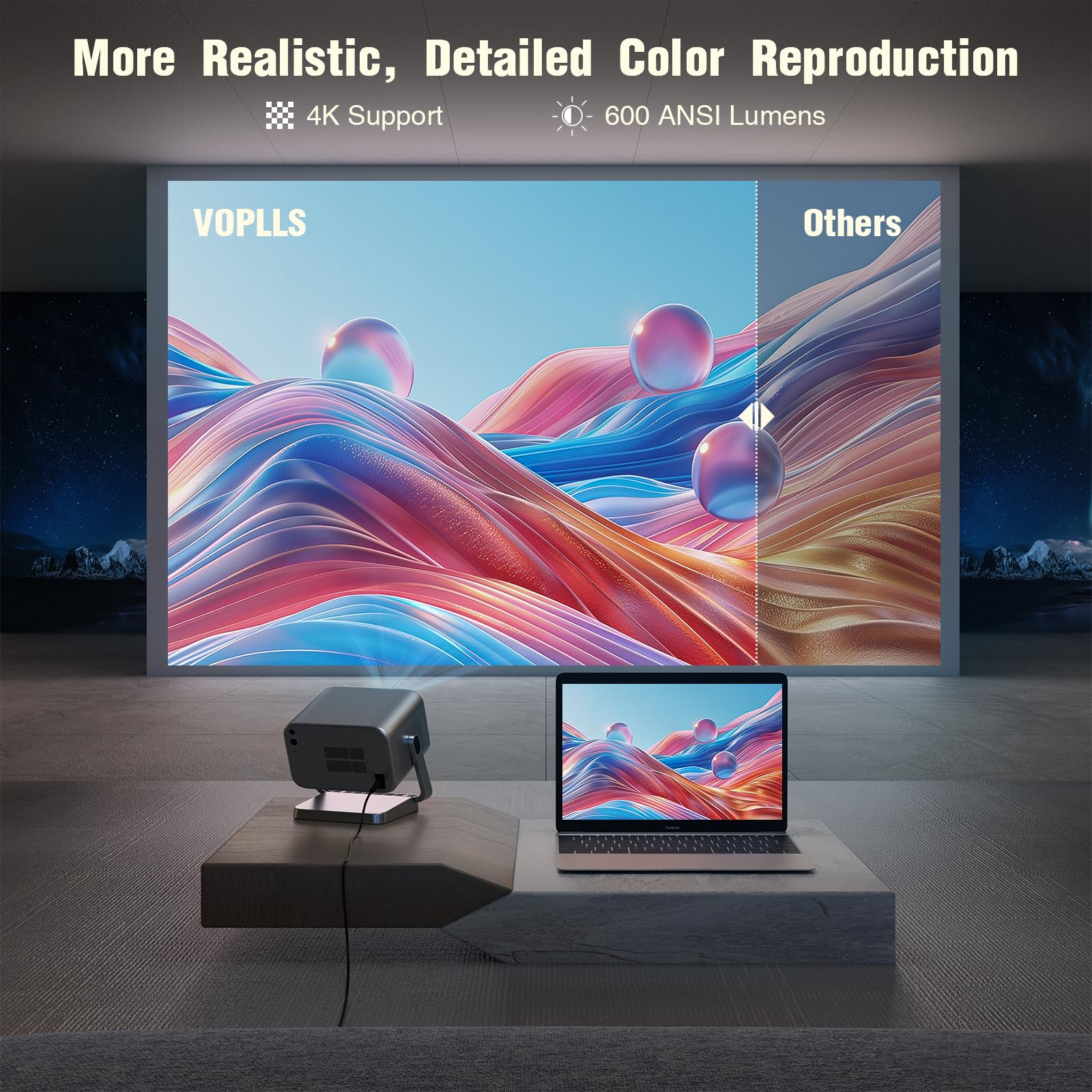 [Netflix Officially & Ai Auto Focus]Voplls 4K Projector With Wifi And Bluetooth, 3D Stereo Sound & Auto Keystone Video Projector