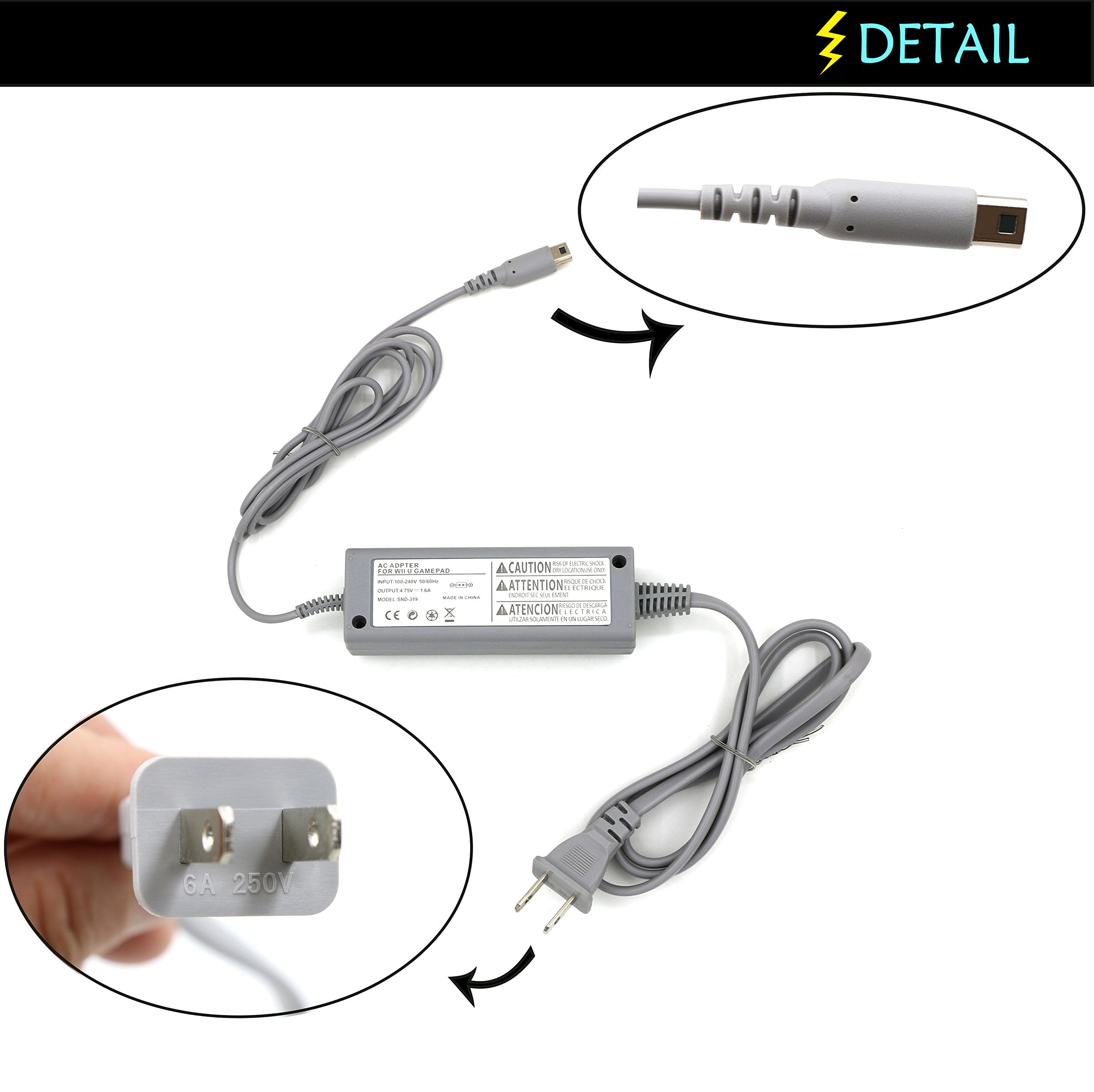 Youshares Interchangable Power Charging Adapter, Power Supply Cord Ac Adapter & Cable Compatible For Nintendo Wiiu Gamepad (Ac A