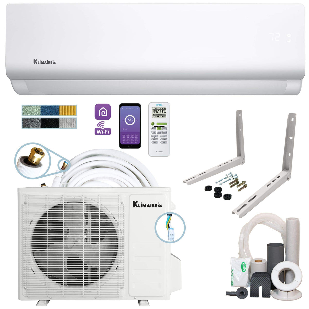 Klimaire Diy 12,000 Btu 20 Seer Mini Split Heat Pump Air Conditioner W 25 Ft Pre Charged Installation Kit   115V