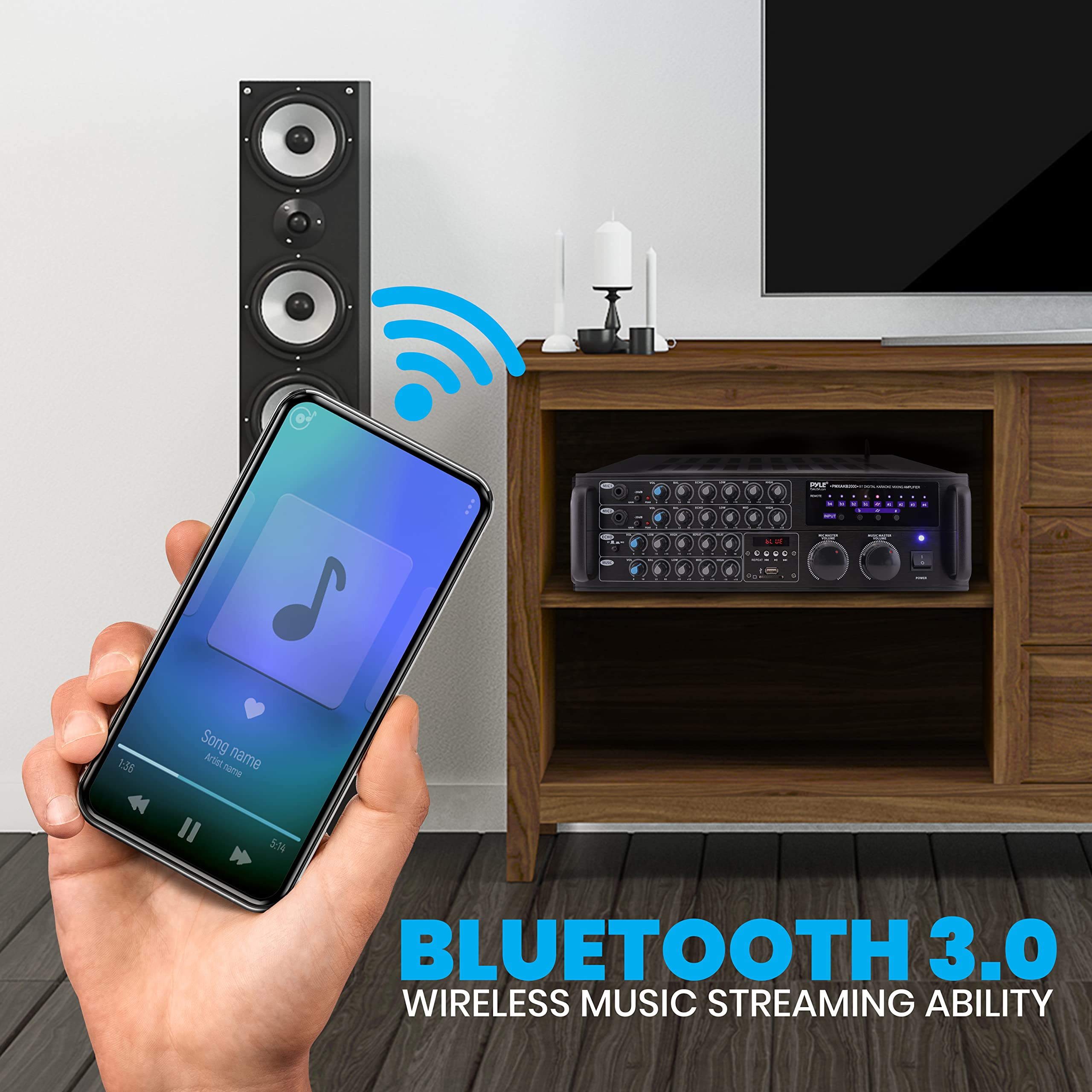 Pyle Dual Channel Bluetooth Mixing Amplifier   2000W Rack Mount Karaoke Sound Mixer Audio Home Stereo Receiver Box System W/ Rca