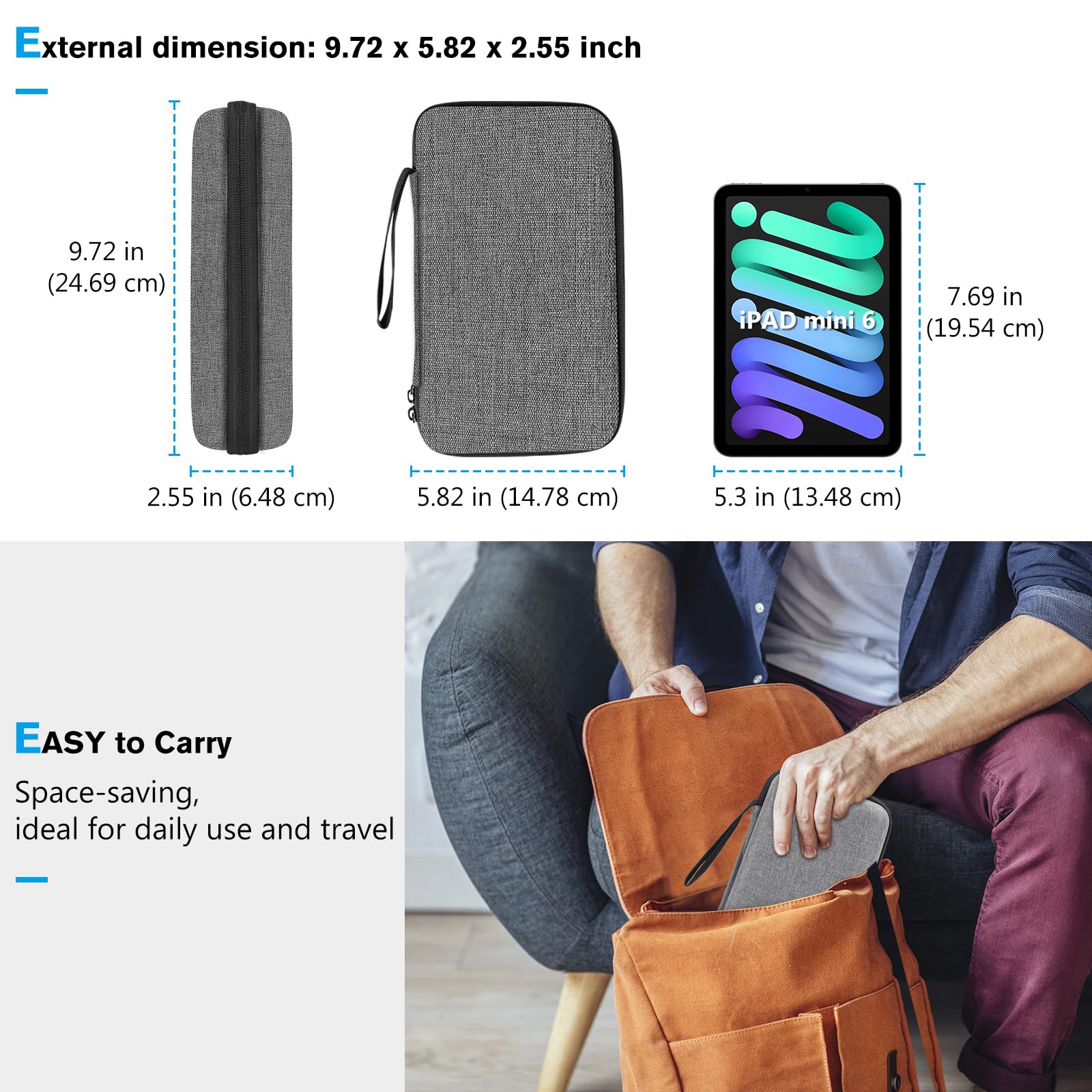 Procase Large Hard Travel Electronic Organizer Case For Macbook Power Adapter Chargers Cables Tech Organizer Hard Drive Usb Flas