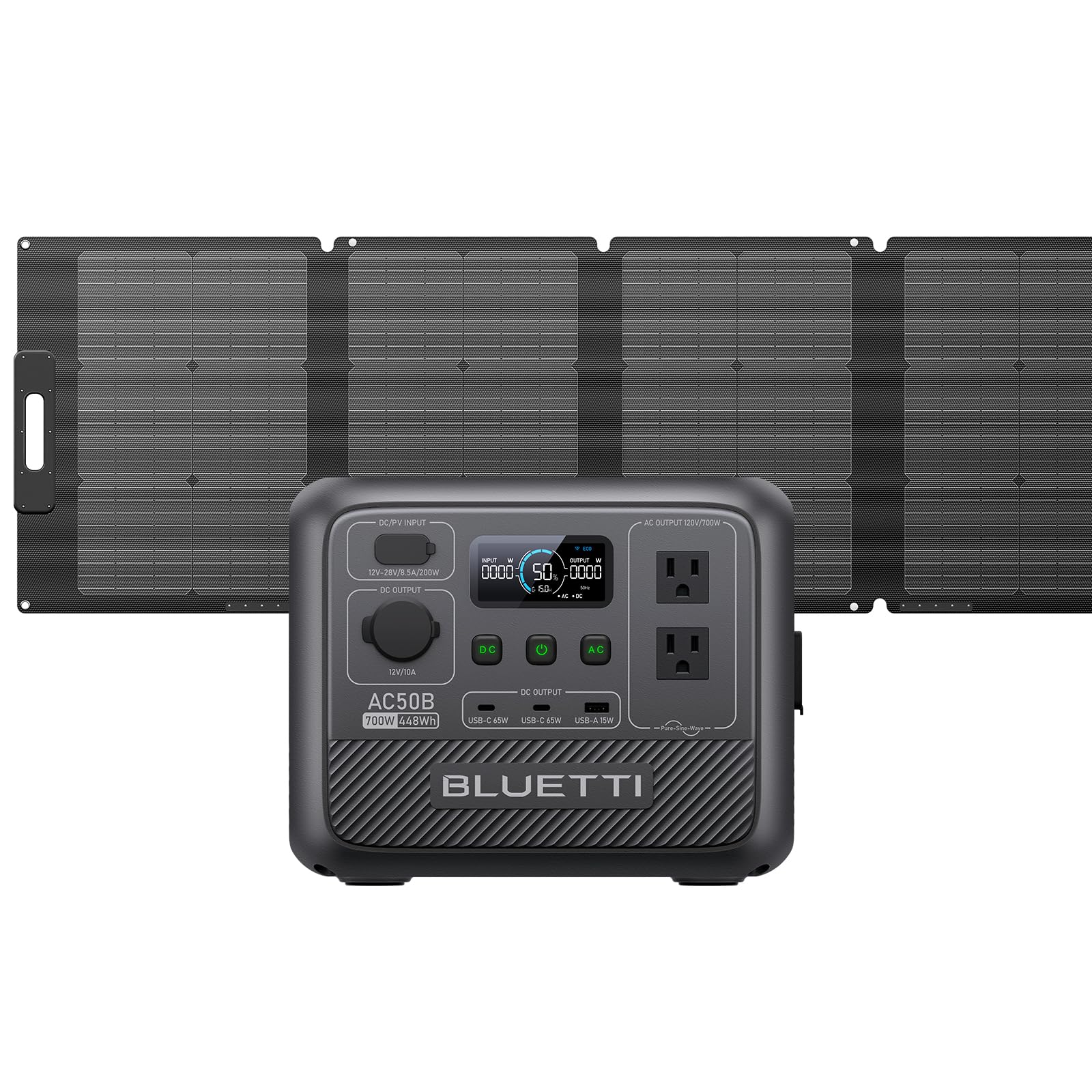 Bluetti Portable Power Station Ac50B With 120W Solar Panel Included, 448Wh/700W Solar Generator, 65W Usb C Pd Output, Lifepo4 Ba
