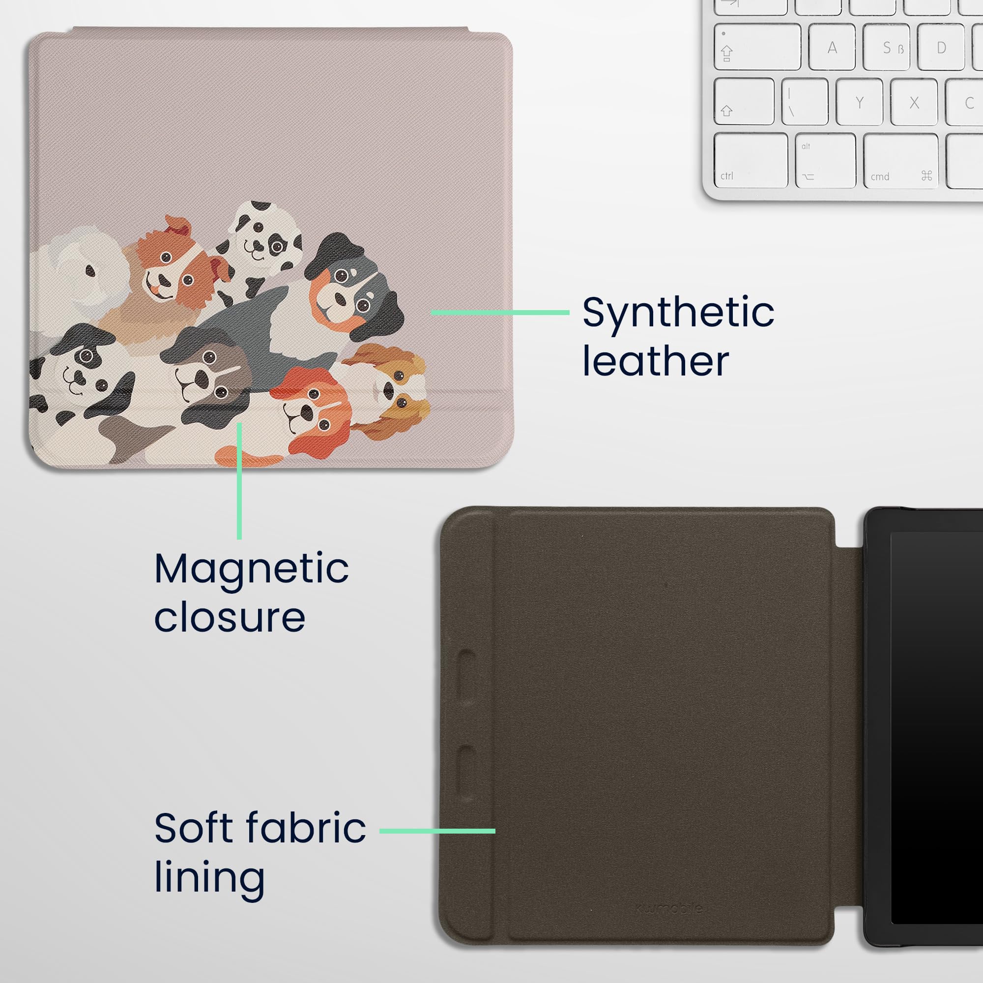 Kwmobile Case Compatible With Kobo Libra 2 Case   Ereader Cover   Funny Dogs Brown/White/Taupe