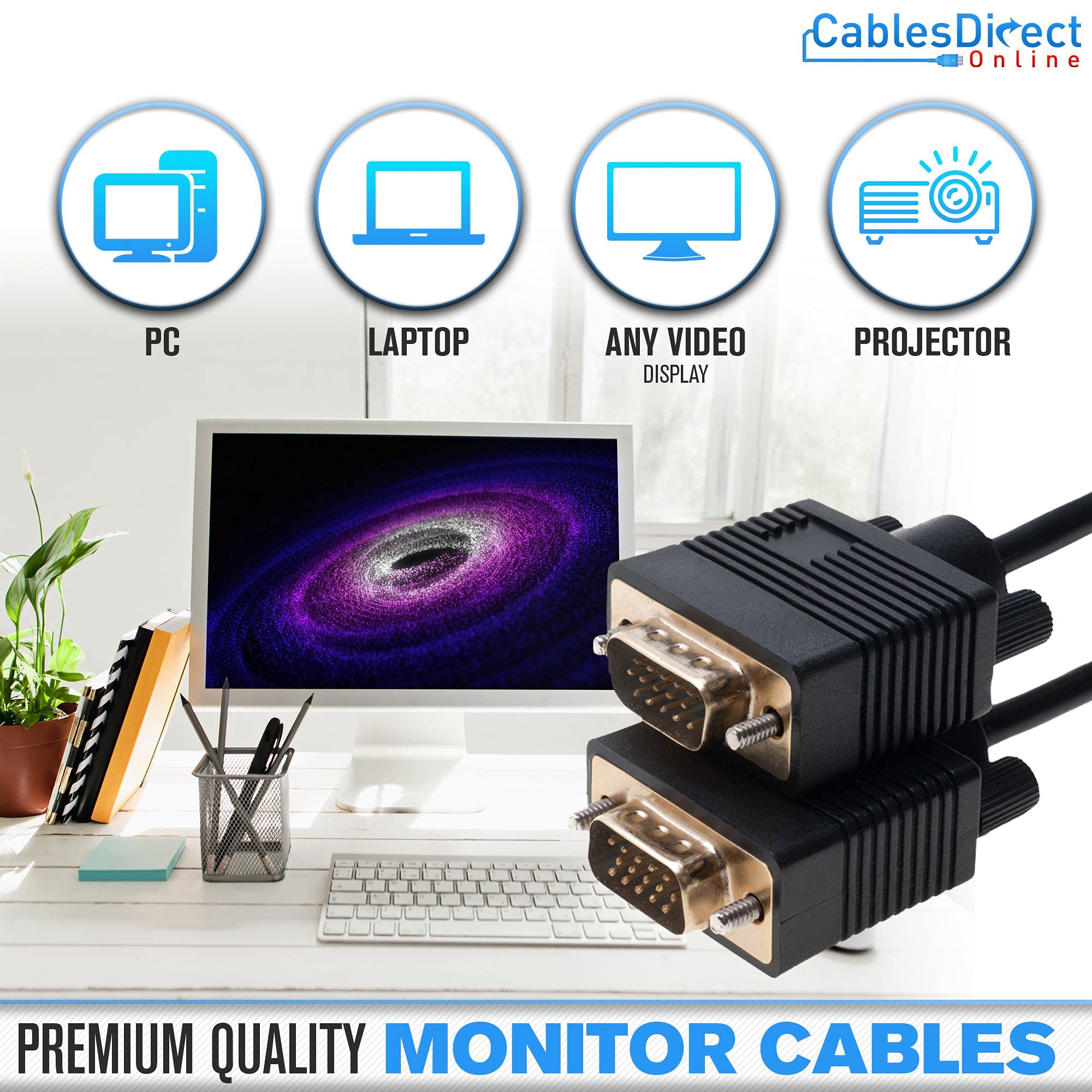 Cables Direct Online 6Ft Svga Monitor Cable   Male To Male Vga To Vga 1080P For Pc, Projector, Laptop, Tv