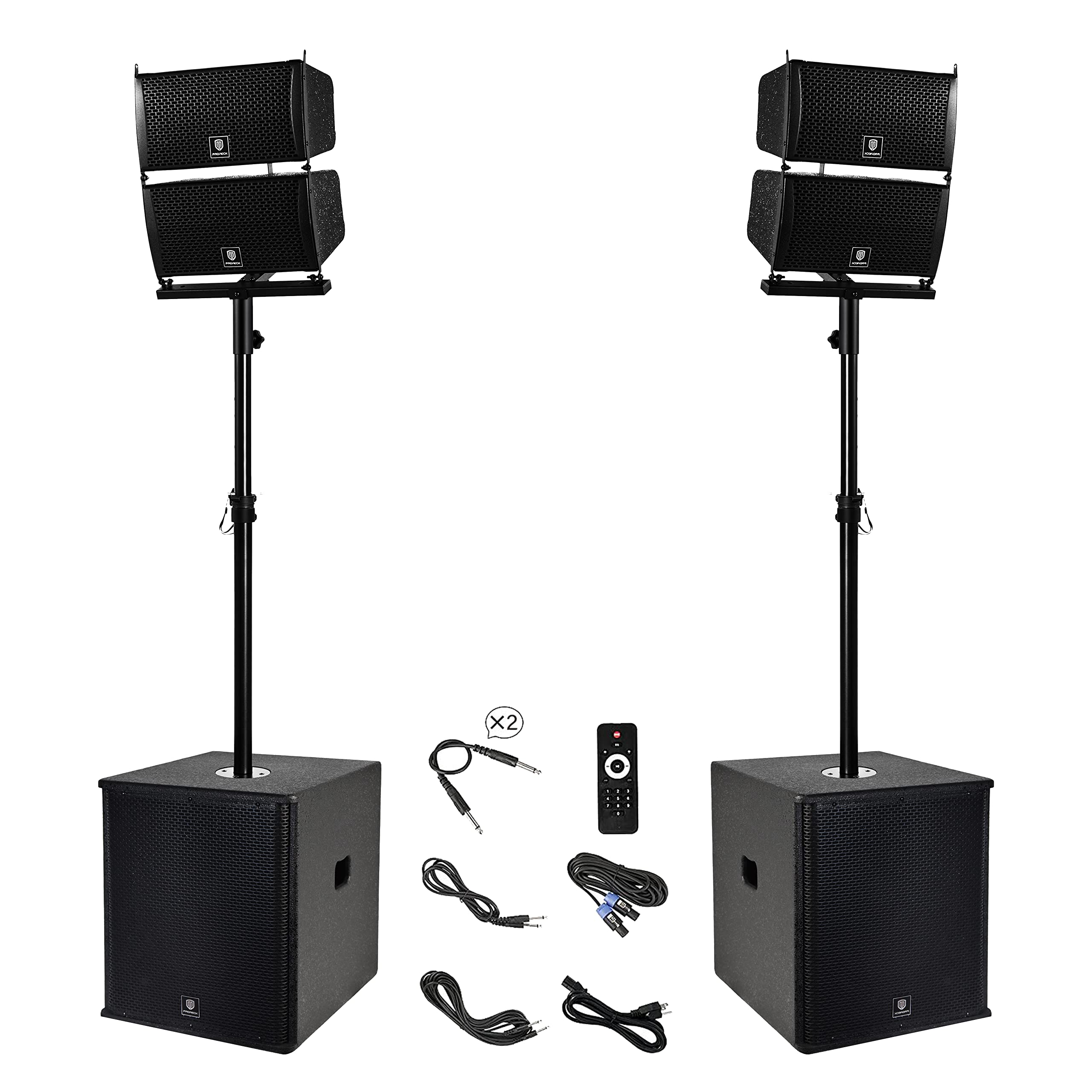 PRORECK Club 6000 15-inch 6000W P.M.P.O Stereo PA Speaker System Combo Set 4 Line Array Speakers, 2 15-inch Subwoofers with Blue