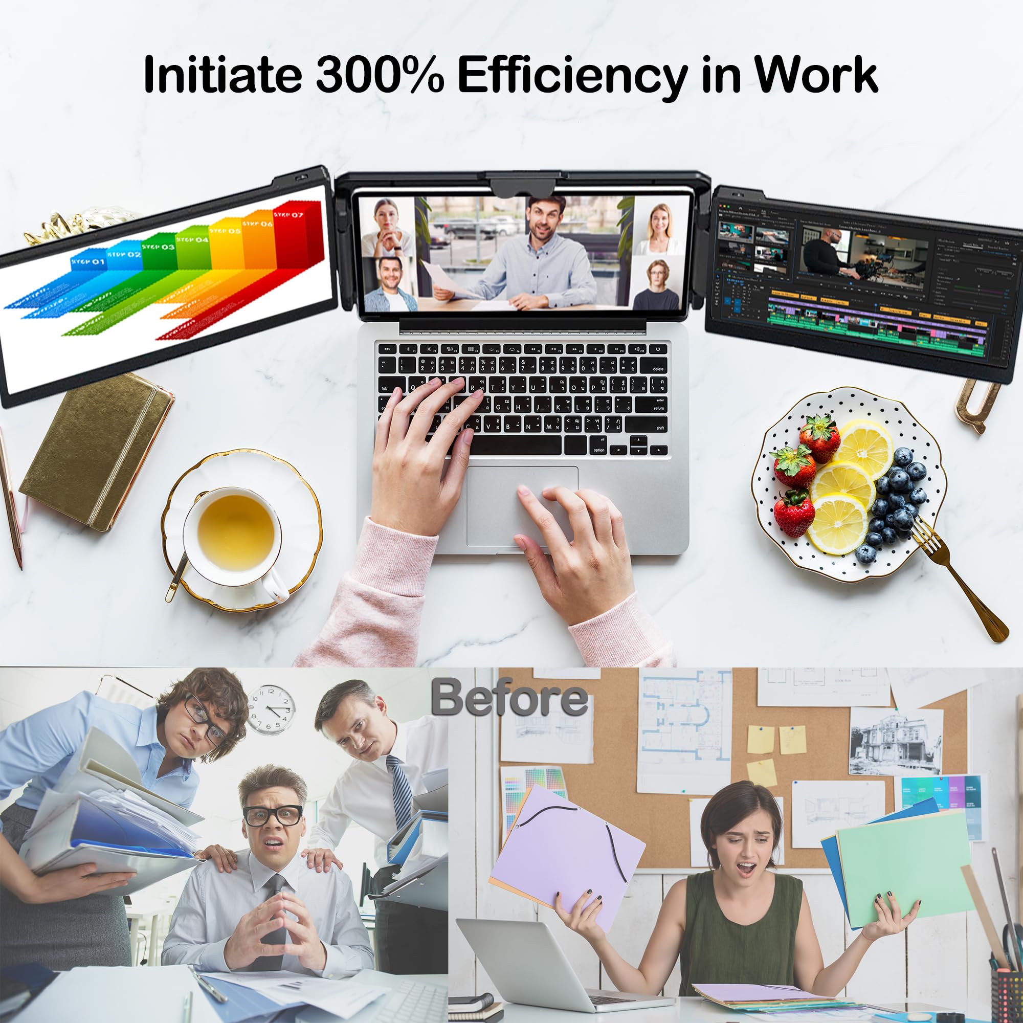 Alecewey Laptop Screen Extender 14 Inch Triple Portable Monitor Attachment Fhd 1080P Extra Screen For 13 17? Laptop With Windows