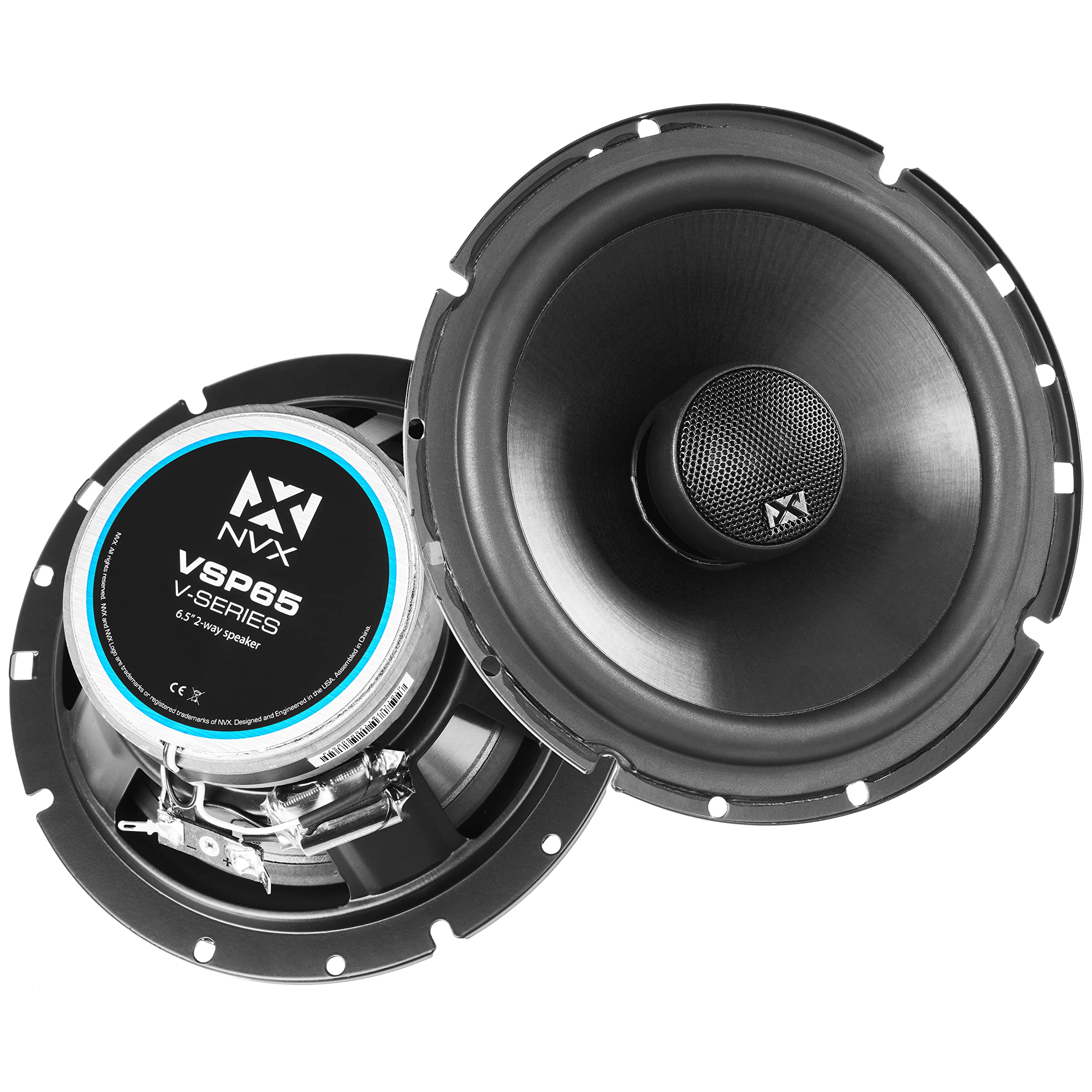 NVX VSP65 6.5 Premium Car Speakers, 600W Max, 200W RMS, 2-Way 6-1/2 inch Coaxial w/ 1 Silk Dome Tweeters & Built-in X-Overs, Eas
