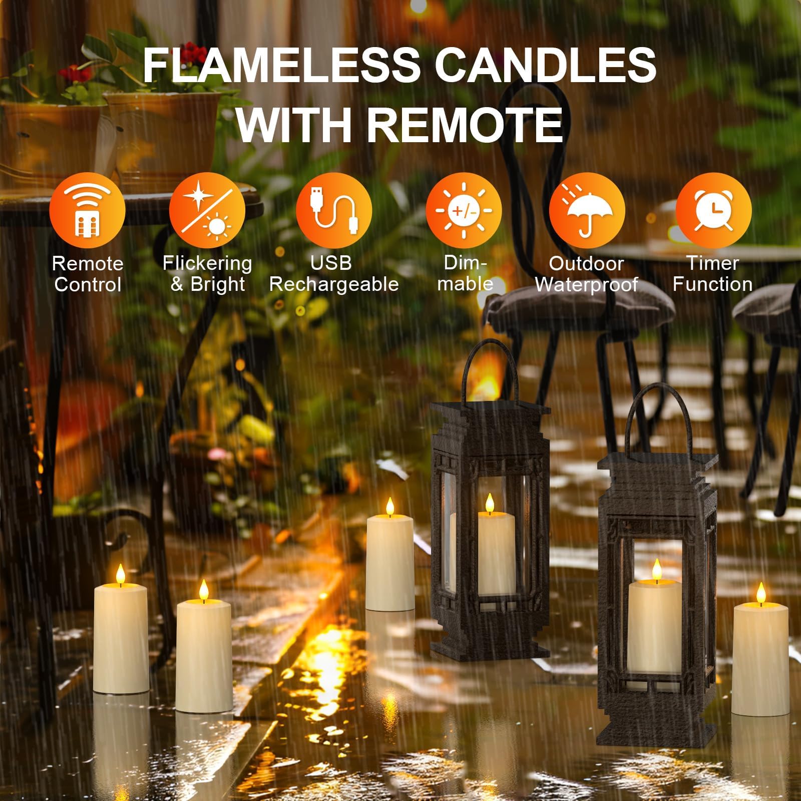 Soulbay Flameless Led Candles, 4-Pack Usb Rechargeable, Flickering Waterproof White Pillar Candles With Remote Control Timer For