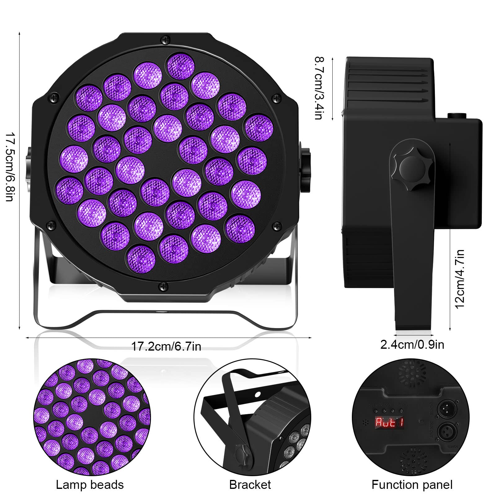 Uking Rechargeable Black Lights For Glow Party Halloween Battery Powered Portable Black Light Dmx Control 36 Led Uv Wireless Up