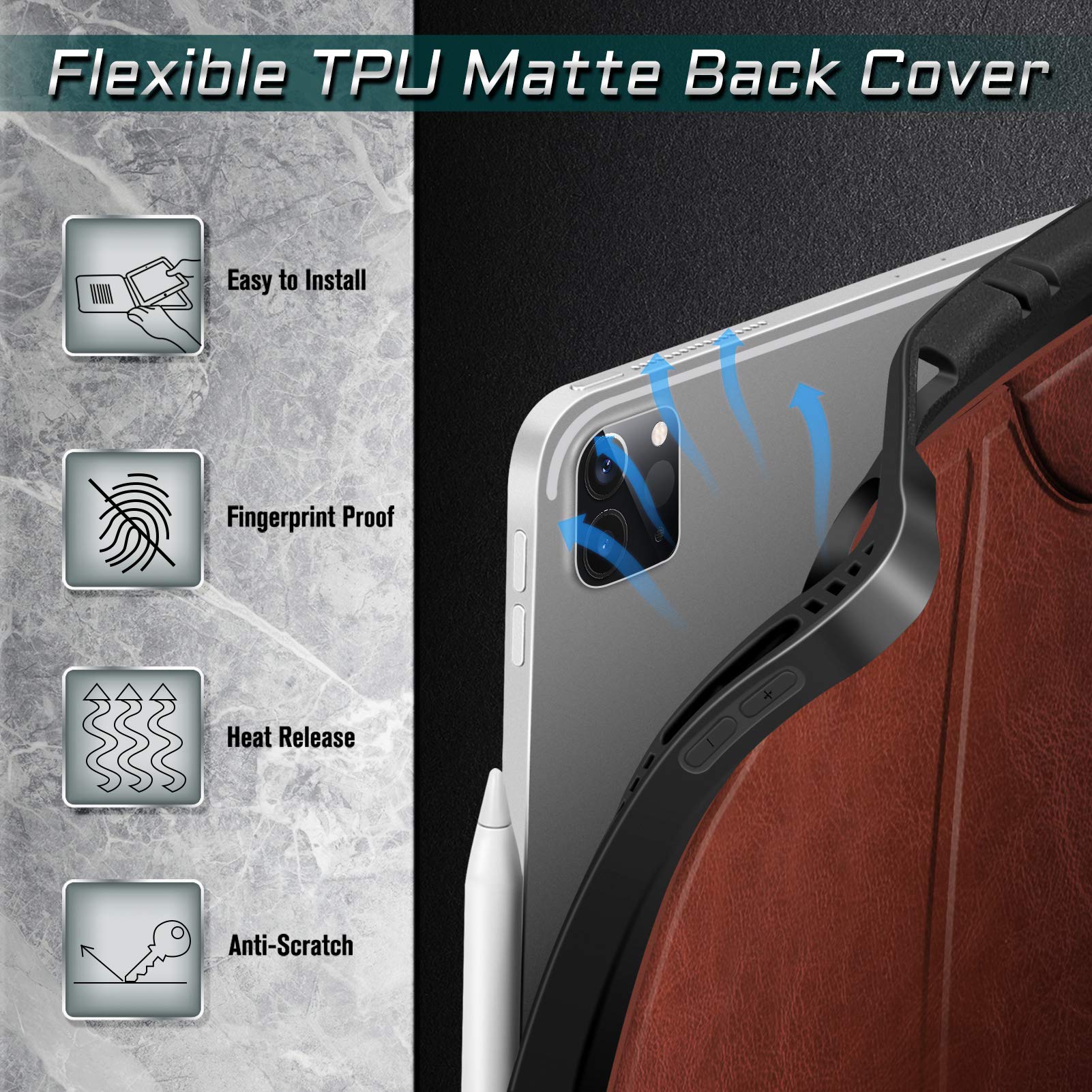 Casebot Magnetic Case For Ipad Pro 12.9 Inch 6Th Generation 2022, Multiple Angle Shockproof Rugged Stand Case, Soft Tpu Back Cover W/Pencil Holder, Also Fit Ipad Pro 12.9' 5Th/4Th/3Rd Gen, Brown