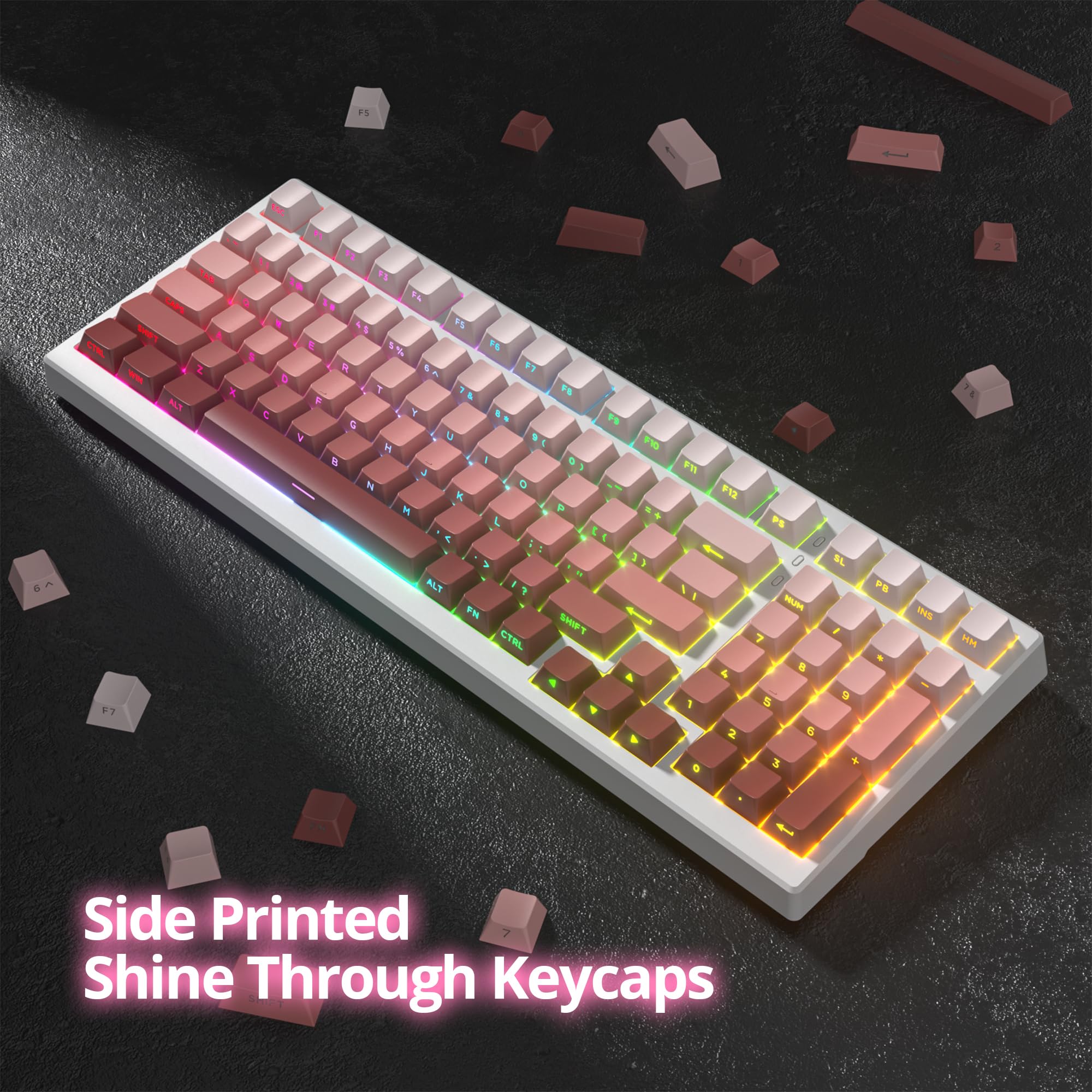 Ussixchare Pbt Keycaps Gradient Pink Keycaps Side Printed Keycaps Set Shine Through Cherry Profile Double Shot Custom Keycaps Mi