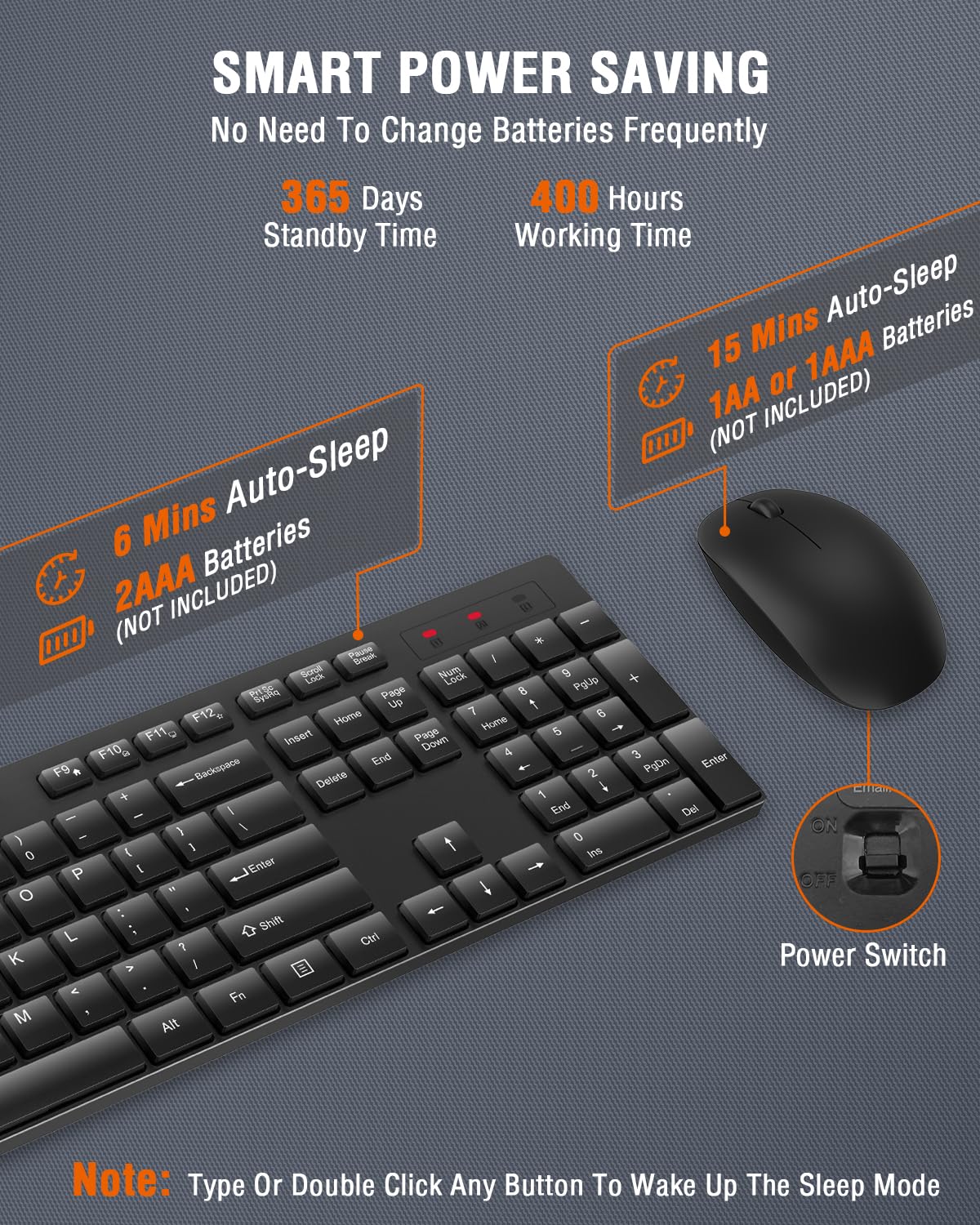 Wireless Keyboard And Mouse Combo, Edjo Silent Full Size Usb Keyboard Mouse, Long Battery Life, Lag Free, 2.4Ghz Cordless Keyboa