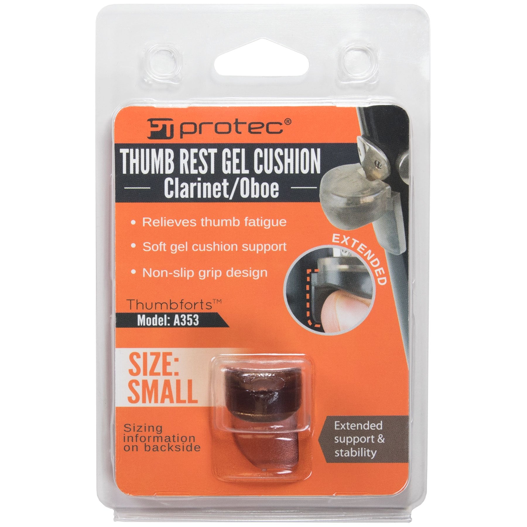 Clarinet/Oboe Thumb Gel Cushion With Extended Support, Size Small (Fits Thumb Rests Up To 13Mm Wide), By Protec, Model A353