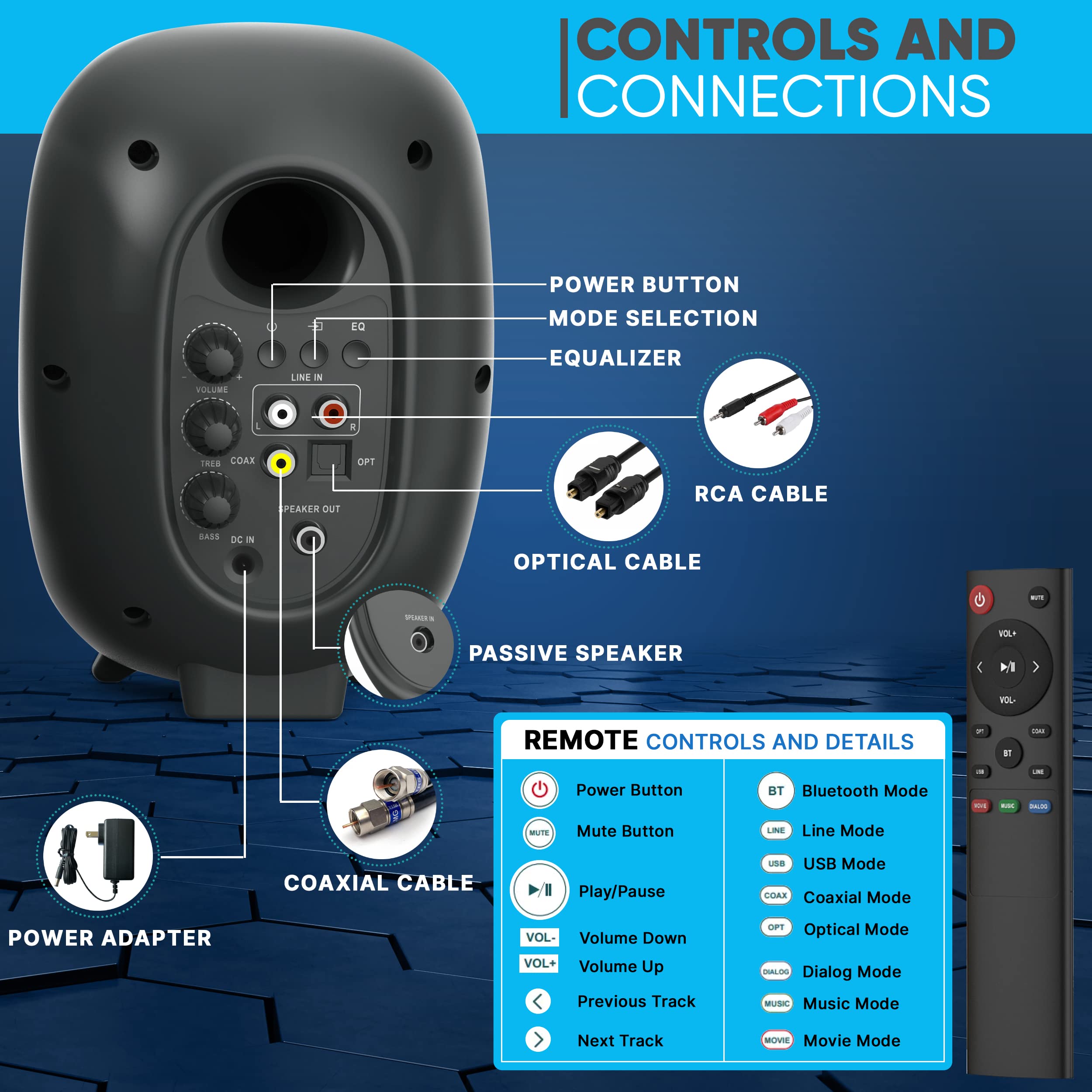 Pyle Powered Bookshelf Speakers- Bluetooth Studio Monitor Speaker Set, Tv & Pc Speaker, Desktop Hifi Stereo Speaker, Home Theatr