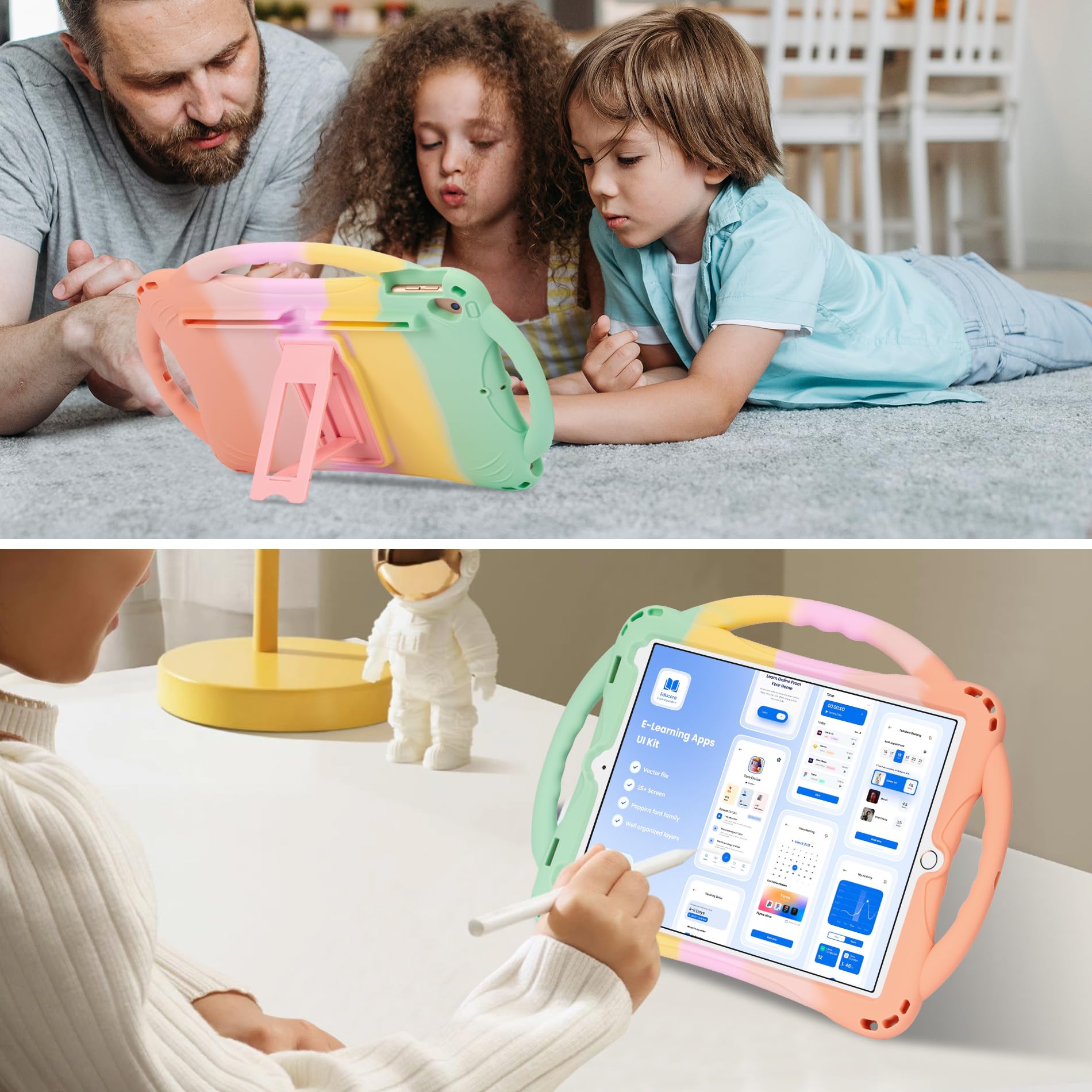 Adocham Kids Case For Ipad 9Th/8Th/7Th Generation,Kids Ipad 10.2 Case With Stand Handle And Strap,Lightweight Shockproof Silicon