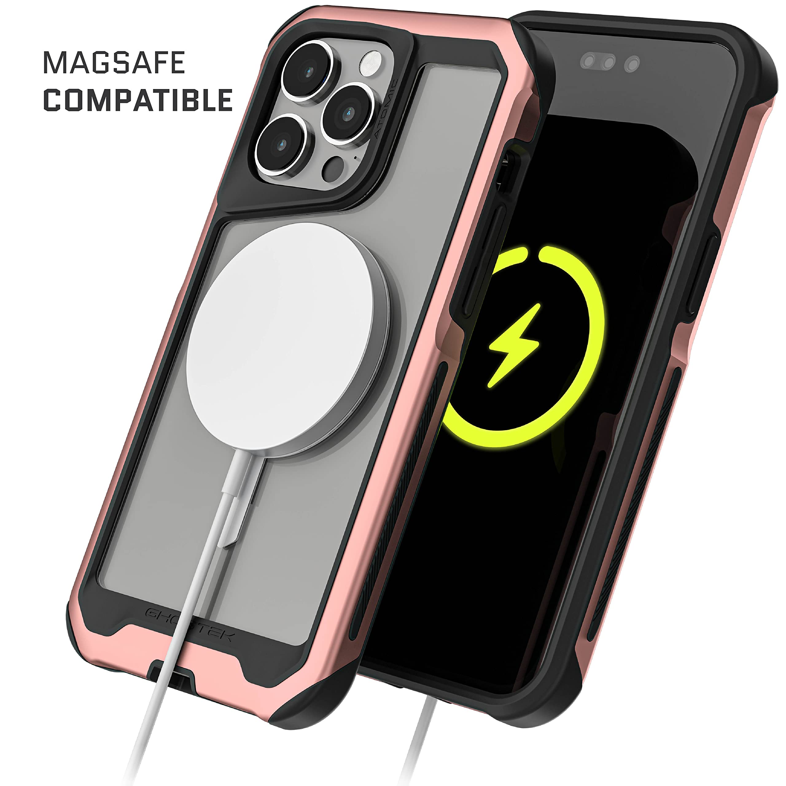 Ghostek Atomic Slim Iphone 14 Pro Max Case For Women Girly With Magsafe Ring Crystal Clear Back Shockproof Heavy Duty Protective