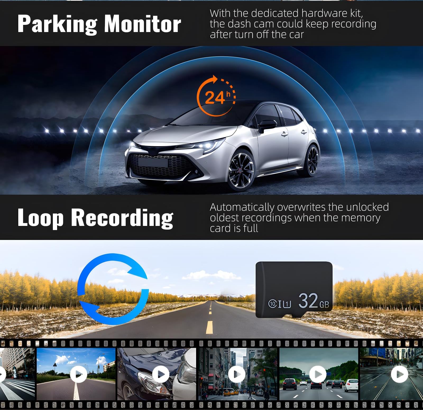 Camecho Dual Dash Cam 1080P Front And Inside Dash Camera For Cars 2 Channel Dashcam, 3.16' Ips Screen, Ir Night Vision, Loop Recording, 24Hr Parking Mode, Car Camera With 32Gb Tf Card Driving Recorder