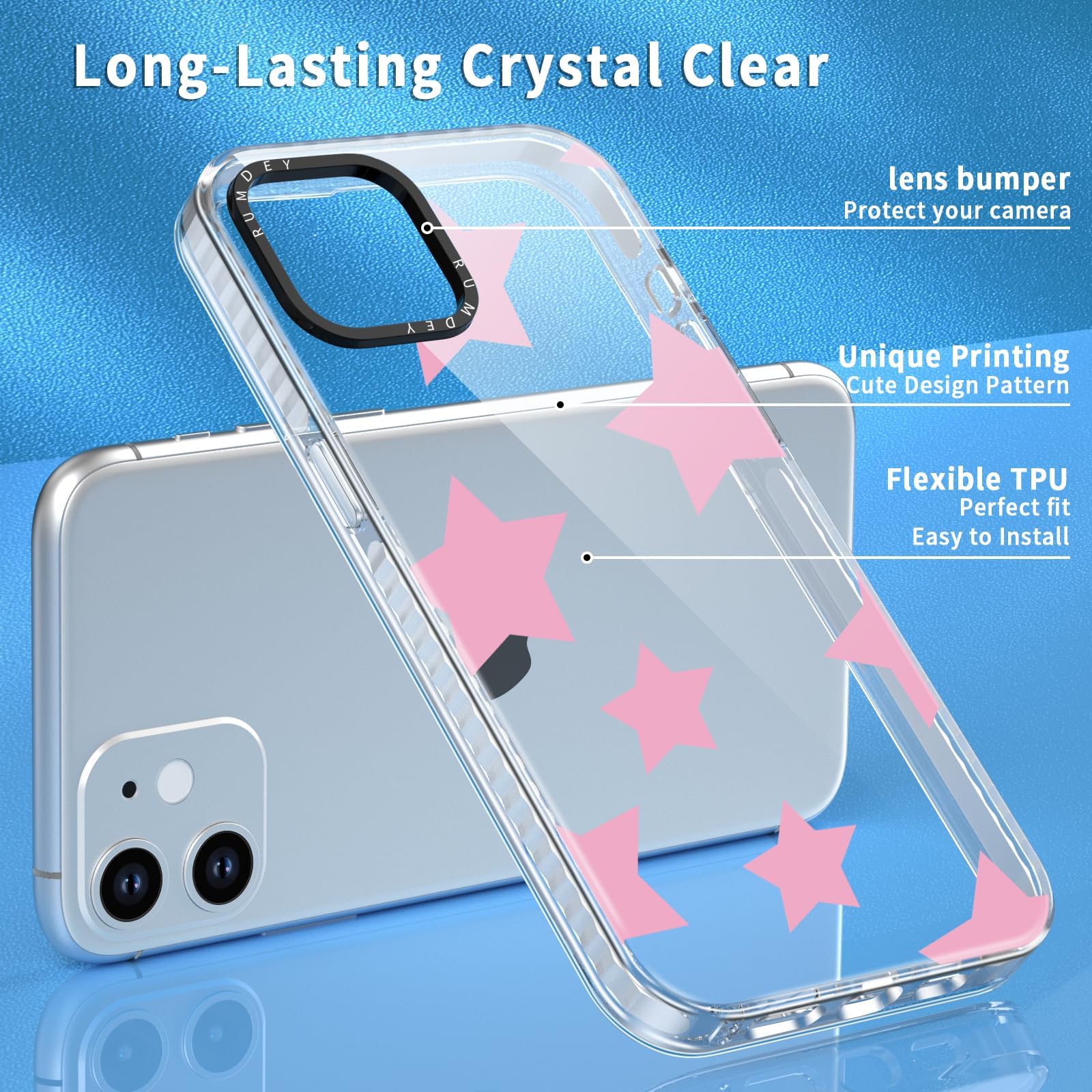 Rumdey 2 Pack Cute Star Girls Woman Phone Case Aesthetic For Apple Iphone 12 Mini 5.4 Inches, Silicone Soft Shockproof Tpu 2 Pcs