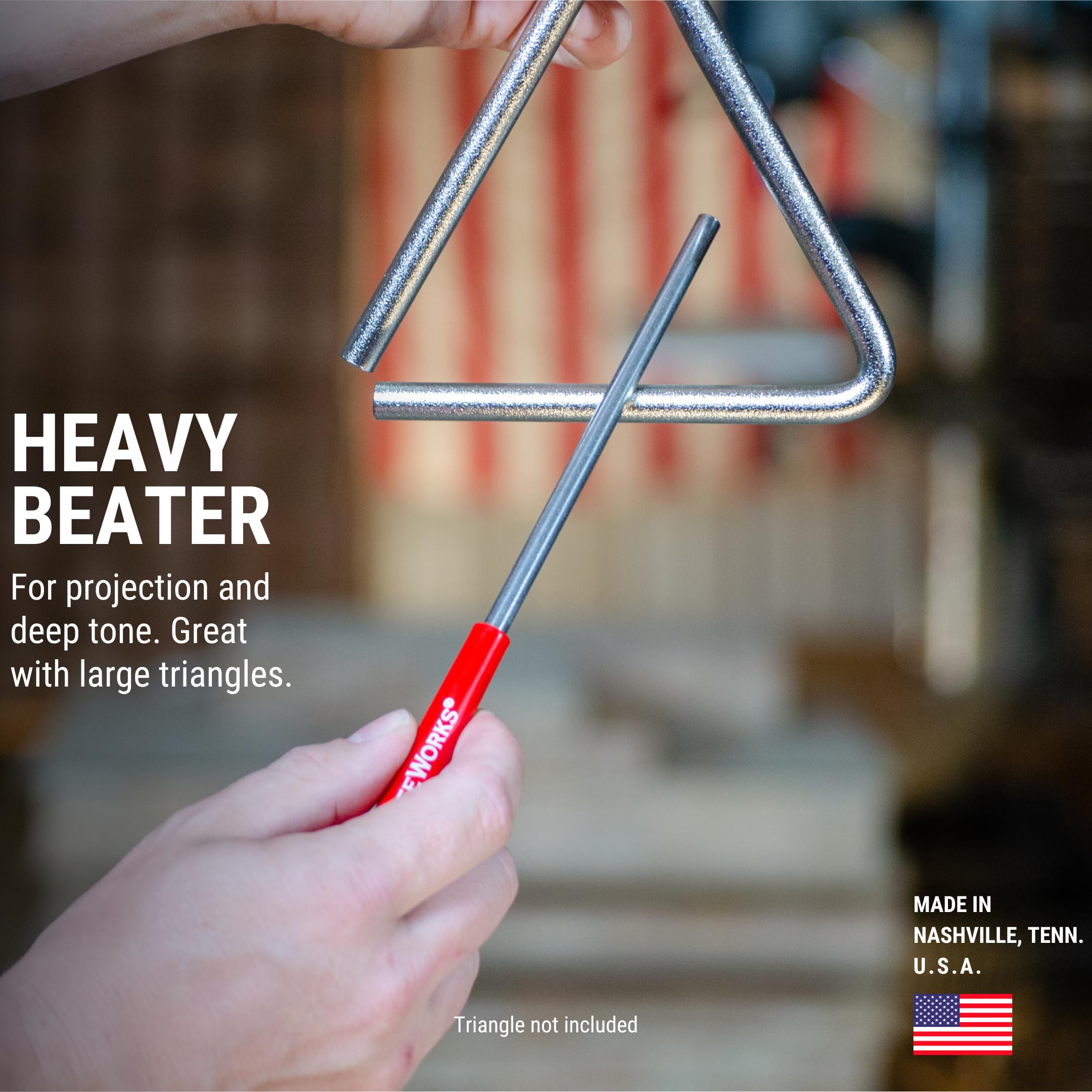 Treeworks Chimes Trebtr Hvy Heavy Studio Grade Stainless Steel Triangle Beater/Striker, Red
