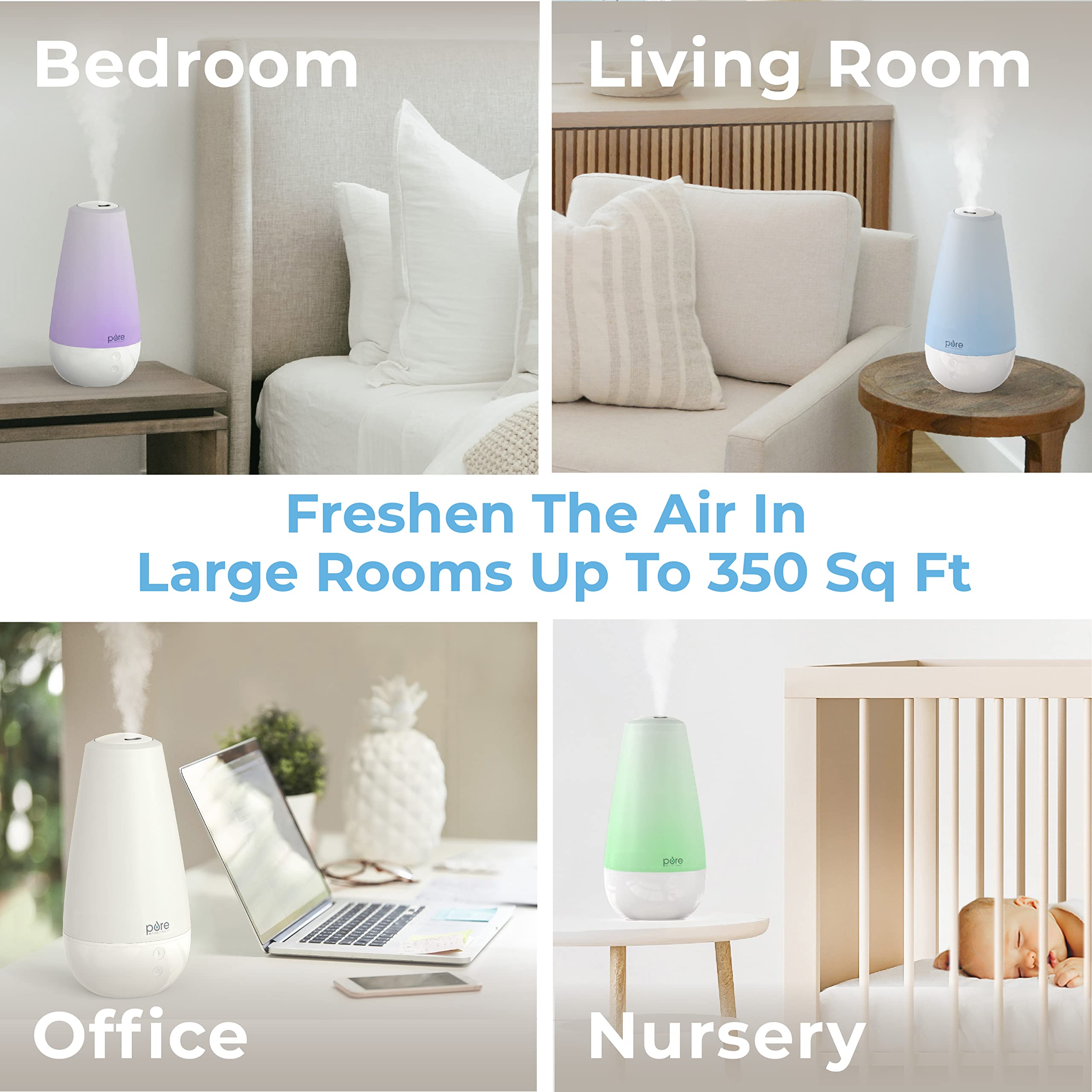 Pure Enrichment Purespa Xl 3 In 1 Cool Mist Humidifier, Essential Oil Diffuser & Mood Light   2L Tank Provides Powerful Mist Cov