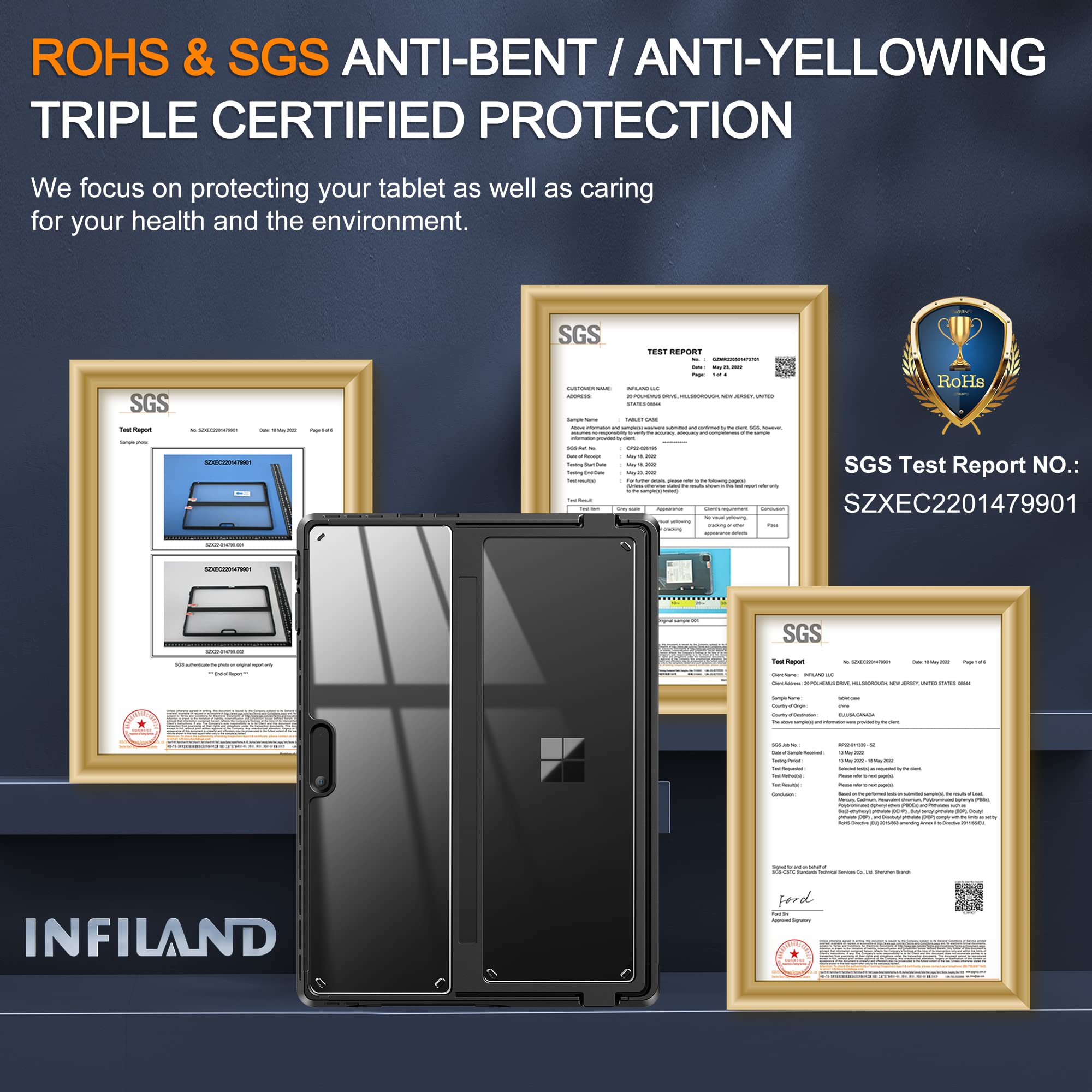 Infiland Surface Pro 11/10/9 Case, Crystal Clear Multi Angle Shockproof For Microsoft Surface Pro 11Th Edition Ai 2024, Work Wit