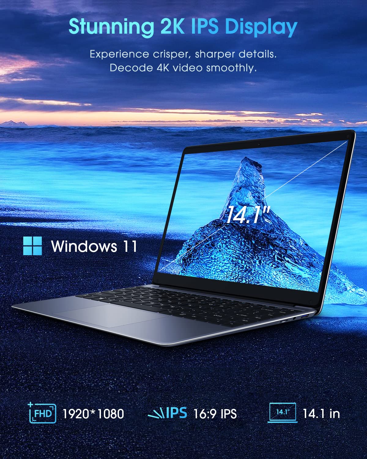 Chuwi Herobook Pro 14.1'' Laptop, 256Gb Ssd 8Gb Ram, Windows 11 Laptop, 1Tb Ssd Expand, Intel Celeron N4020(Up To 2.8Ghz), 2K Fh