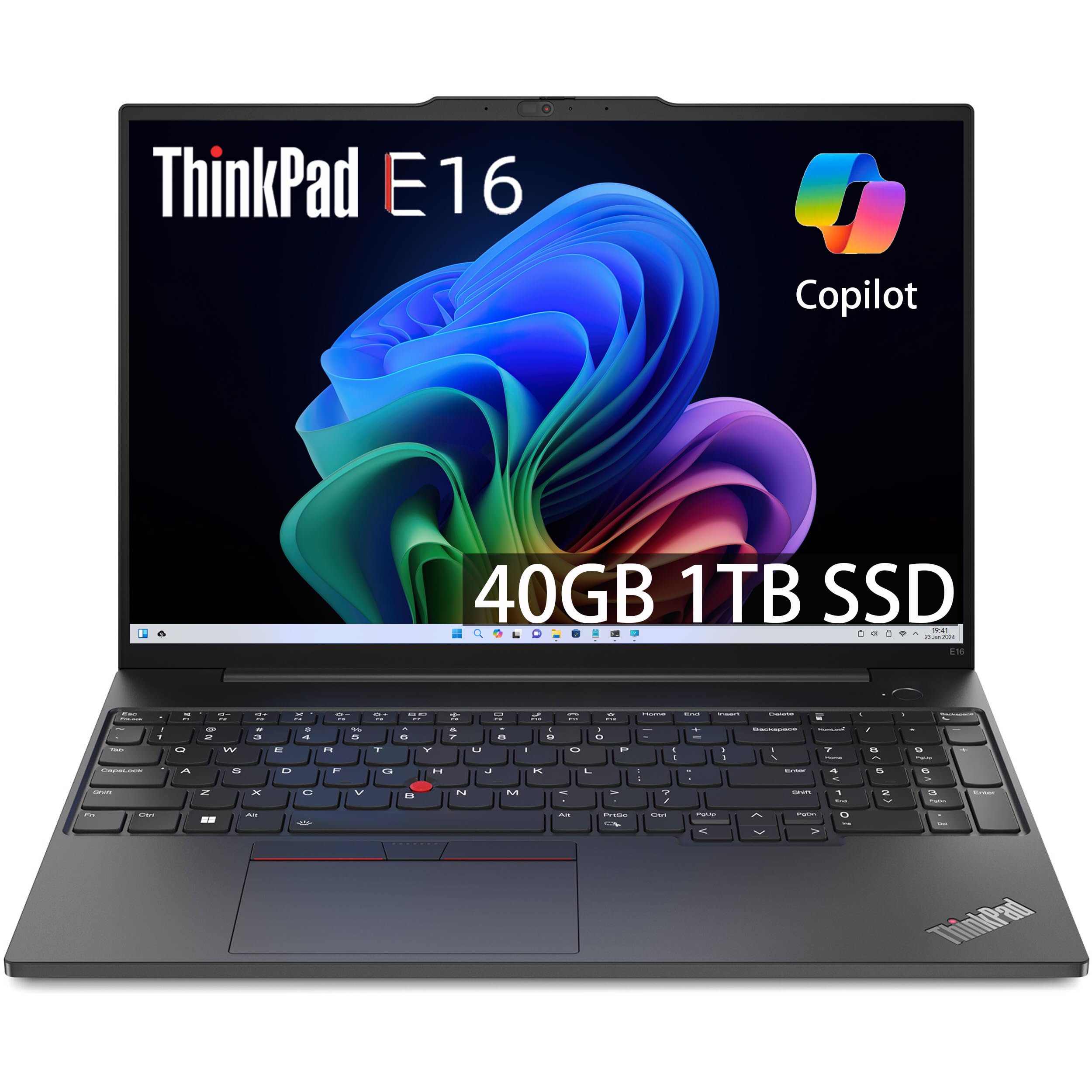 Lenovo ThinkPad E16 Business Laptop (16 FHD+ Display, AMD Ryzen 5 7530U(> Intel i7-1165G7), 40GB RAM, 1TB SSD) Fingerprint, Back