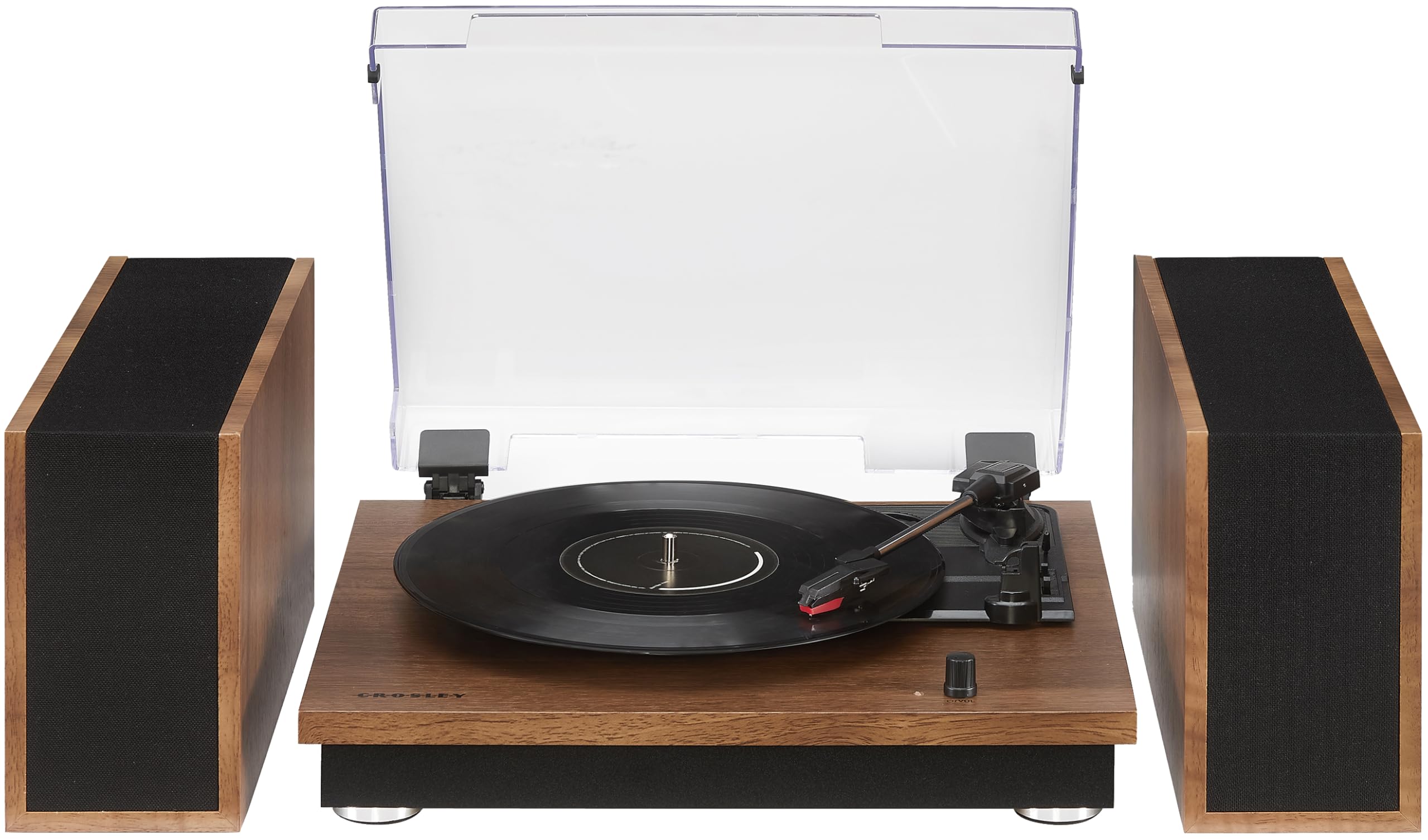 Crosley CR7502A-WA Riff 3-Speed Bluetooth Vinyl Record Player Turntable with Matching Stereo Speakers and 6 Modular Layouts, Wal