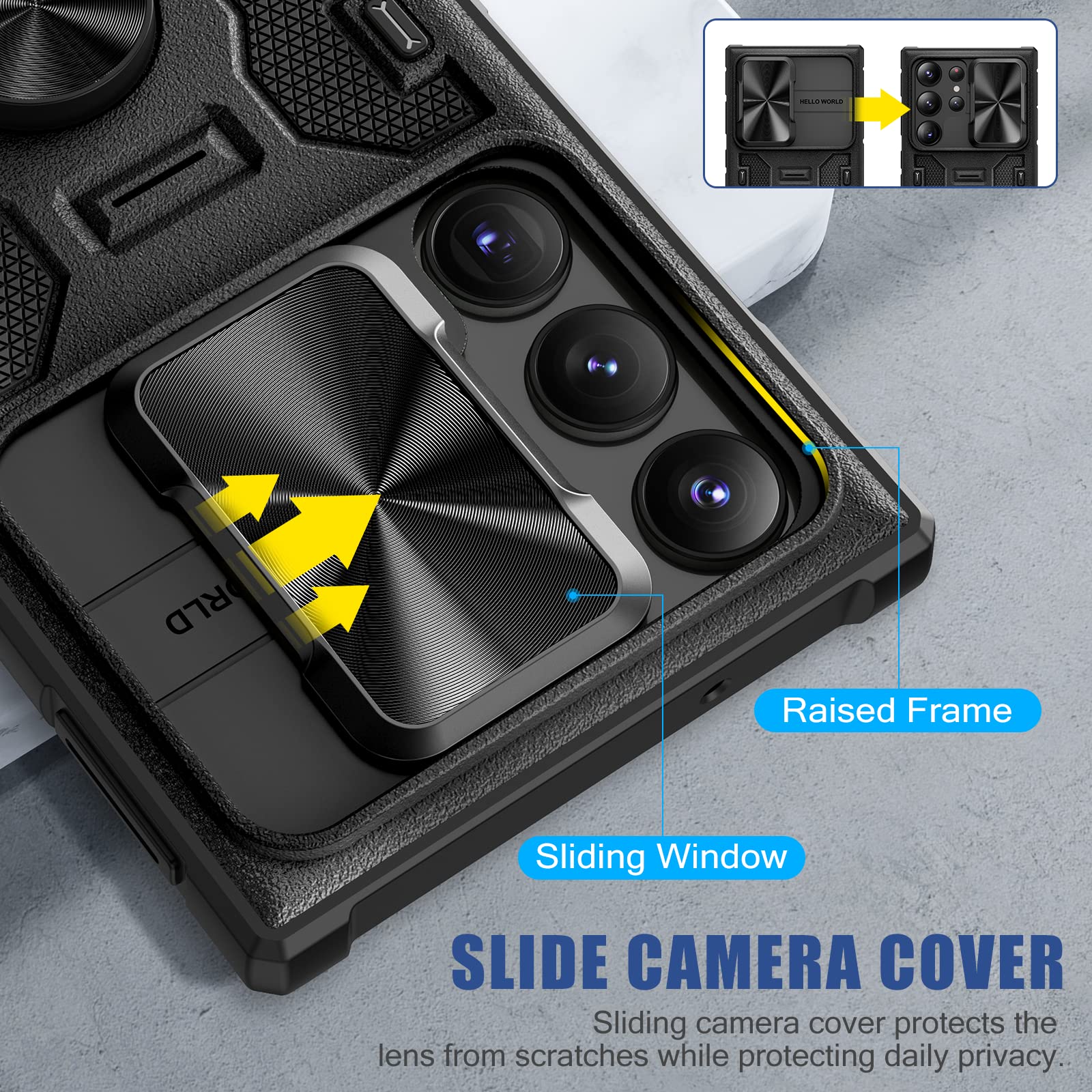 Caka For Galaxy S23 Ultra Case With Stand & Slide Camera Cover & Belt Clip Holster, Built In 360 Rotate Ring Holder Magnetic Pro