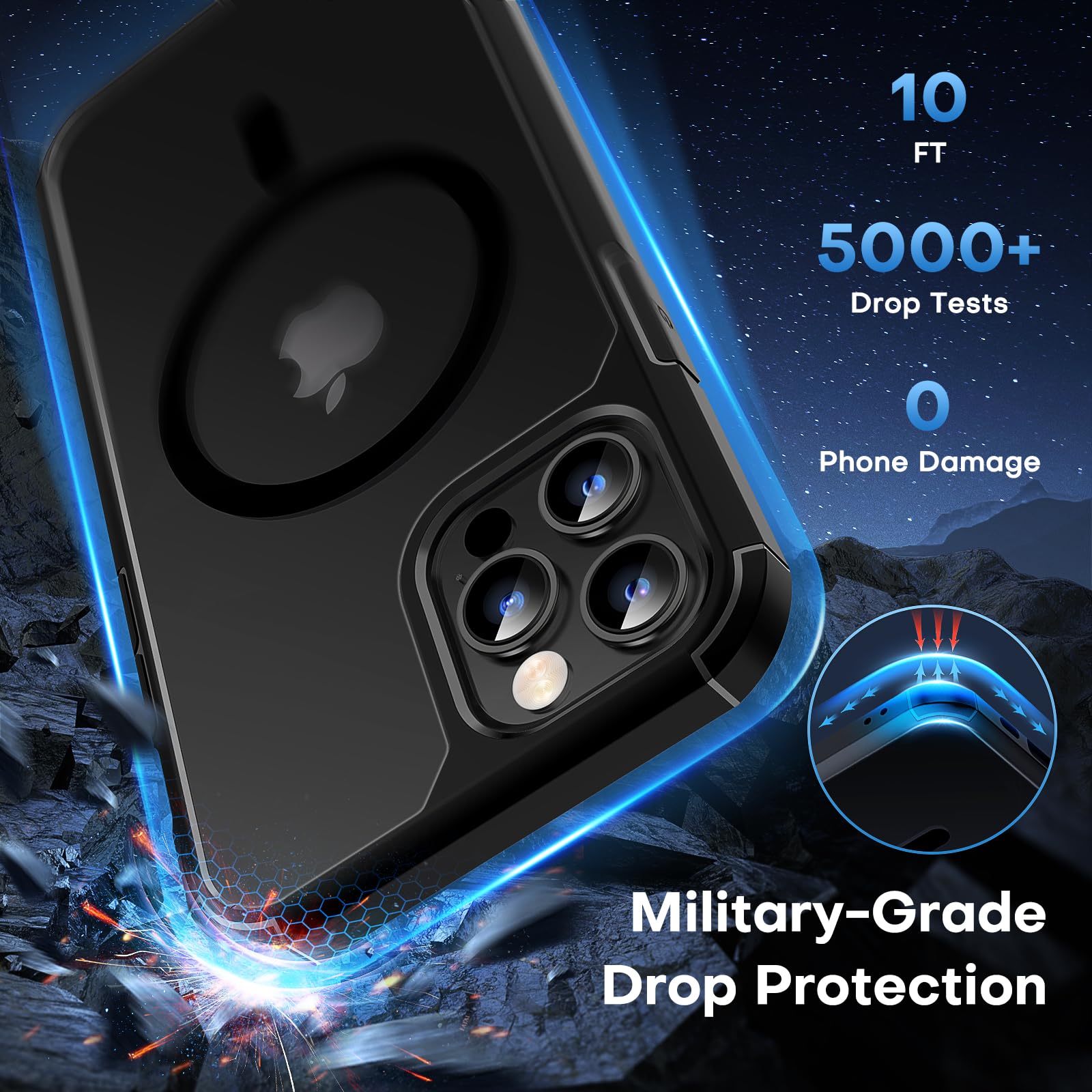 Tauri For Iphone 12 Pro Max Case Black, Compatible With Magsafe [Yellowing Resistant] With 2X Screen Protectors, Military Grade