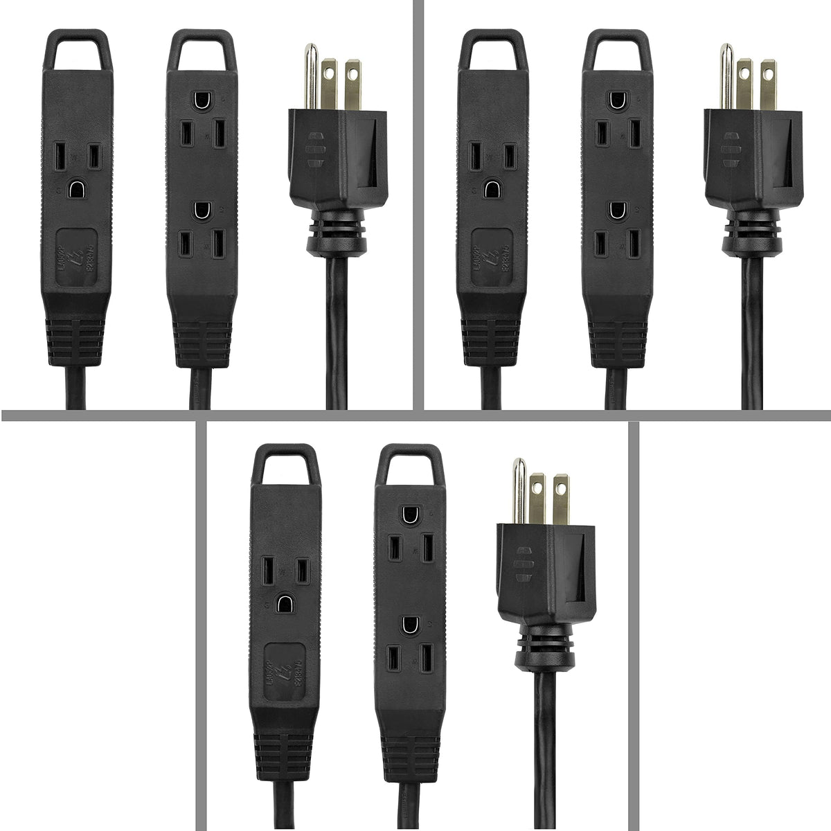 Bindmaster 6 Feet Extension Cord/Wire, 3 Prong Grounded, 3 Outlets, Heavy Duty, Black 3 Pack