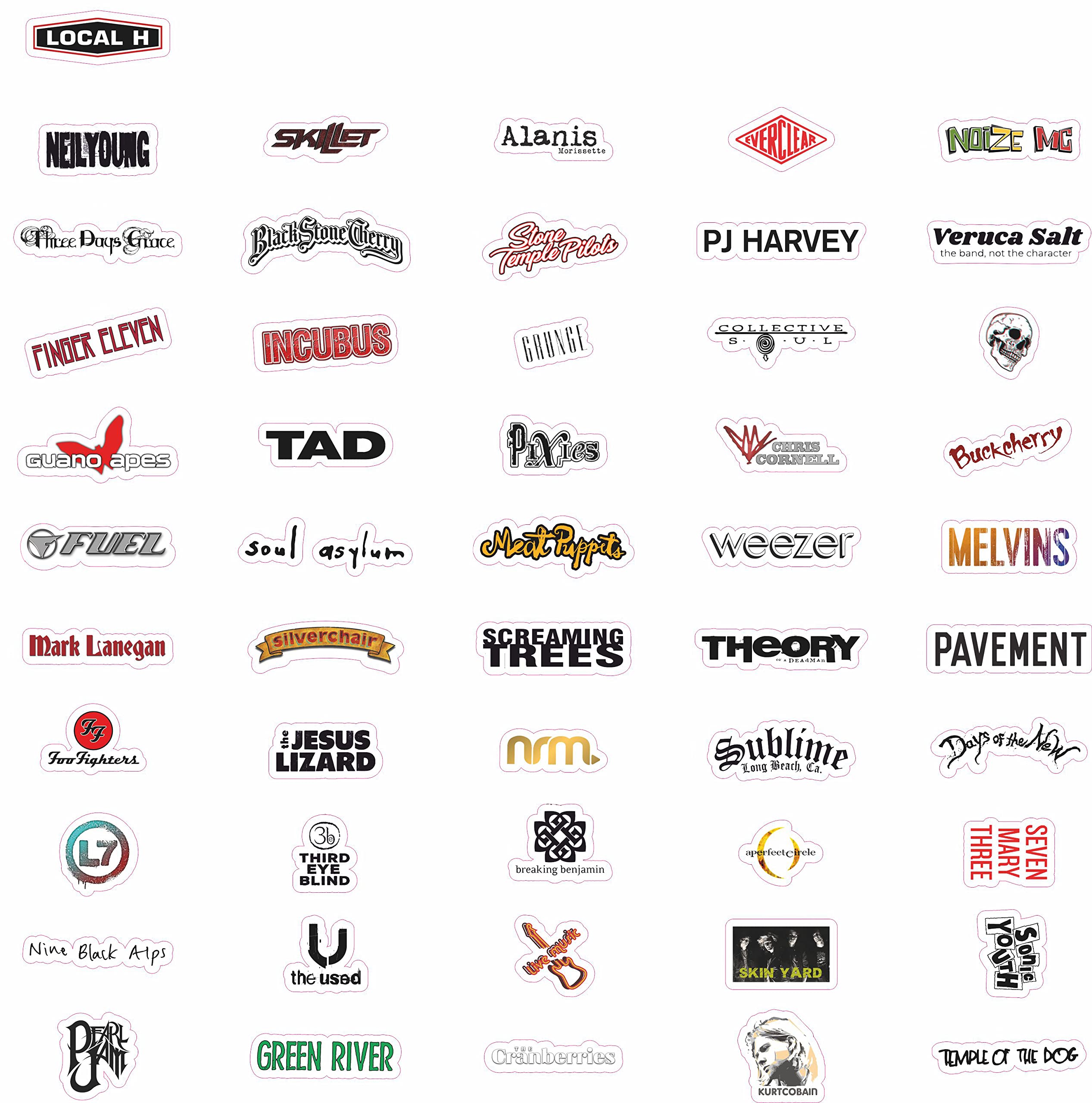 BulbaCraft 100Pcs Grunge Stickers, Waterproof Vinyl Decals, 90's Rock Music & Band Emblems, Gifts for Men & Women