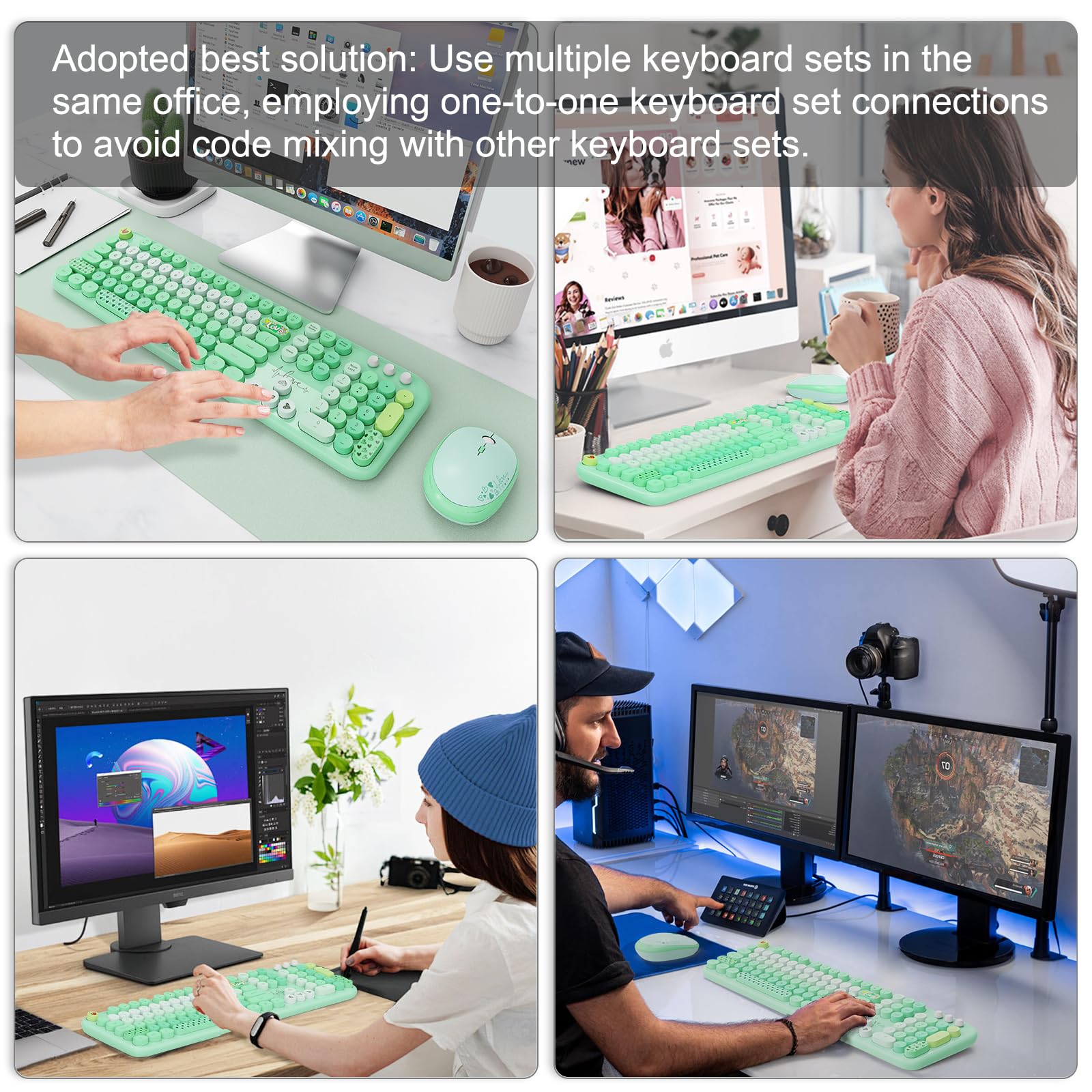 Fopett Wireless Keyboard And Mouse Combo   2.4G Full Sized Cute Colorful Retro Keyboard With Round Keycaps 104 Keys Typewriter K