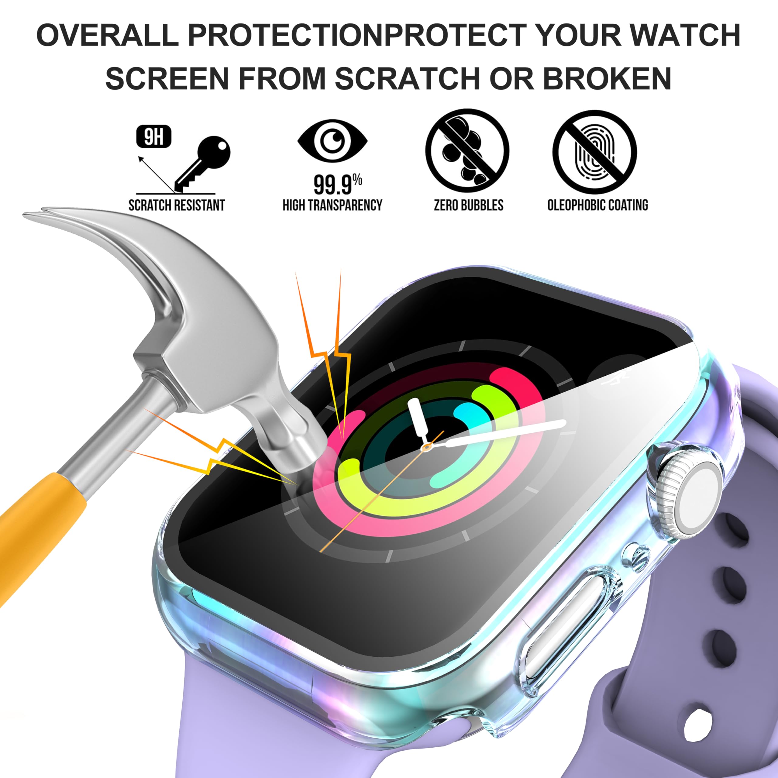 Diruite 2 Pack For Apple Watch Series 8/7/6/5/4/3/2/1 38Mm All Around Screen Protector Case, Tempered Glass Screen Protector Cas