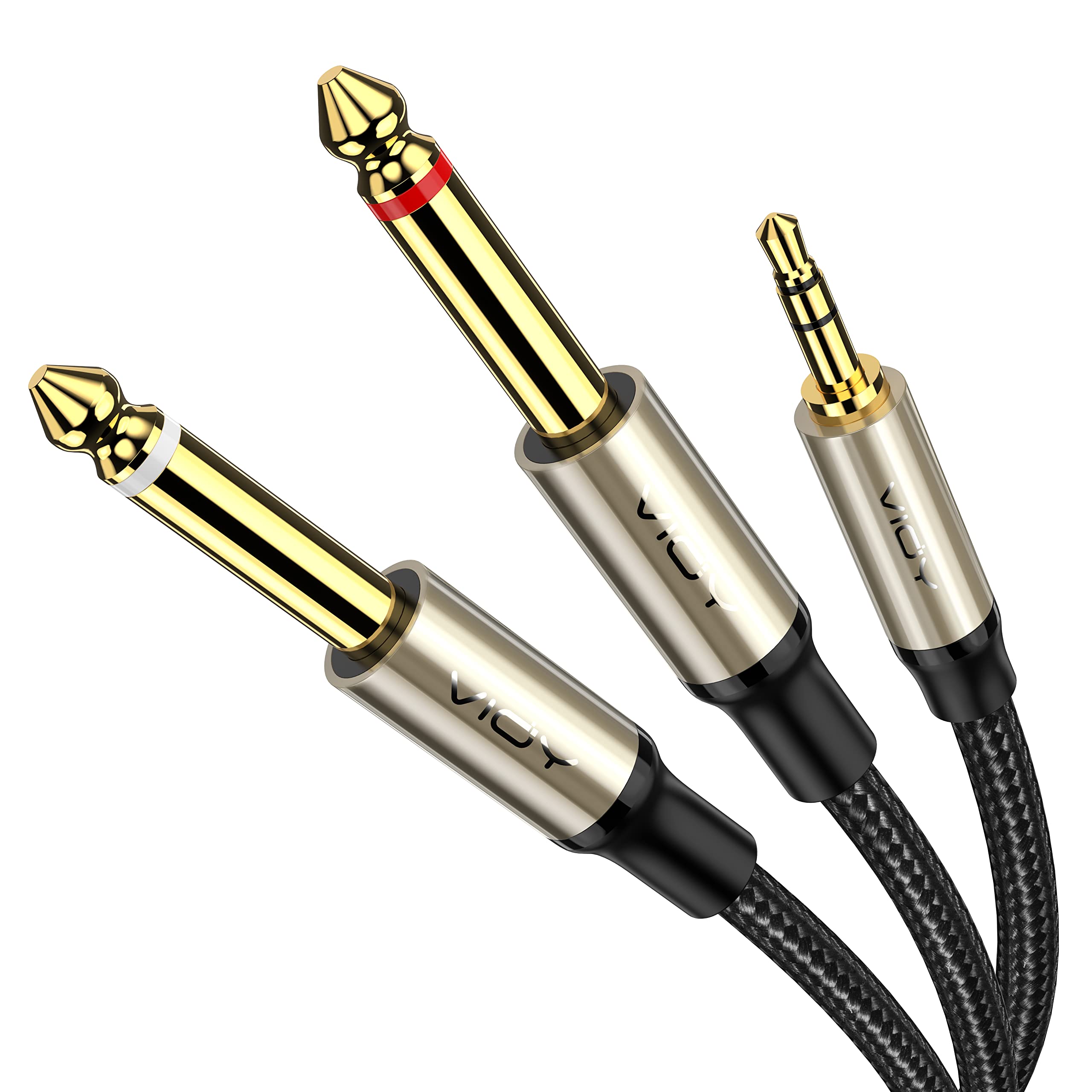 Vioy 18 To 14 Stereo Cable (6Ft2M), 35Mm 18 Trs To Dual 635Mm 14 Ts Mono With Brass Plating Housing Braided Audio Breakout Cable