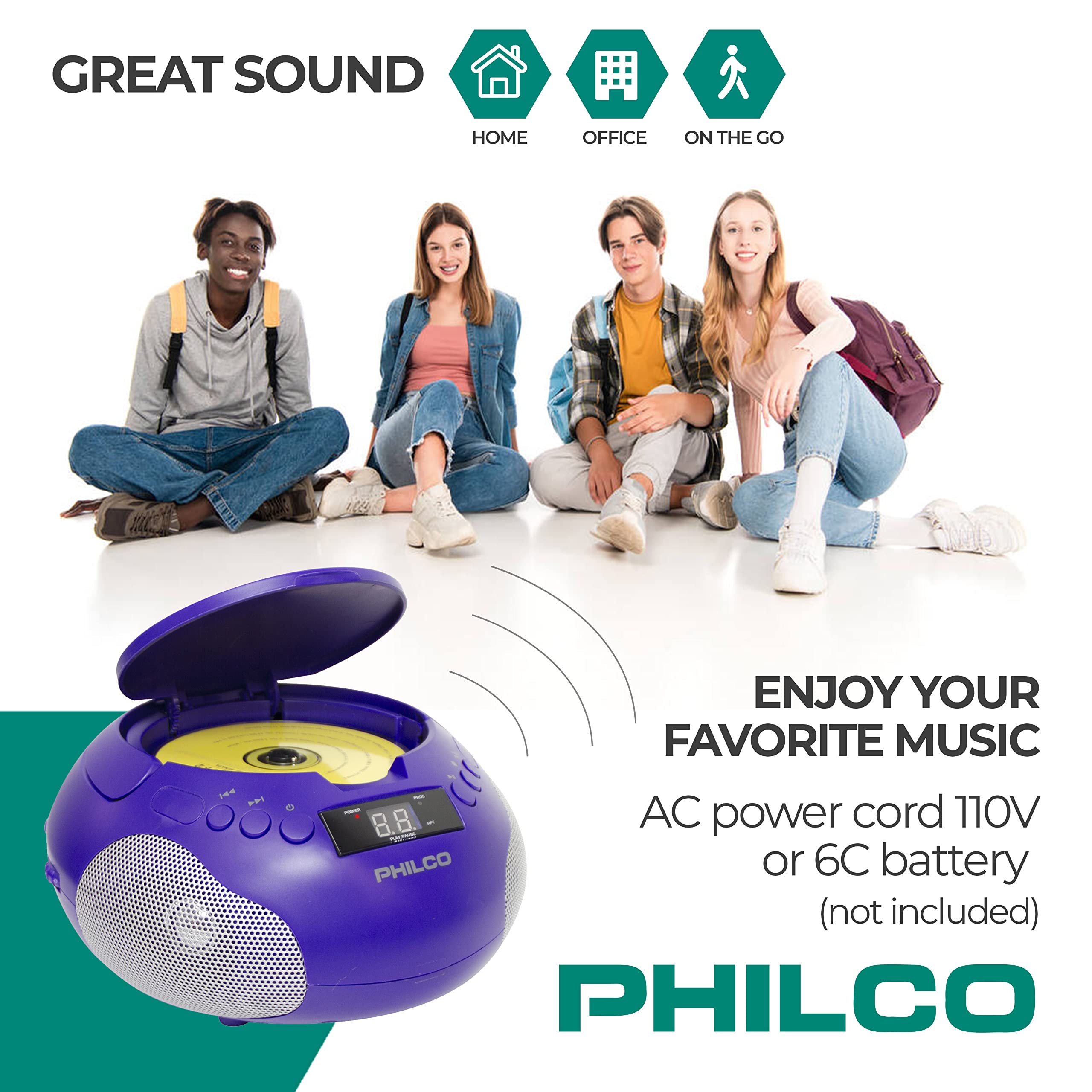 Philco Portable Cd Player Boombox With Speakers And Am Fm Radio | Purple Boom Box Cd Player Compatible With Cd R/Cd Rw And Audio