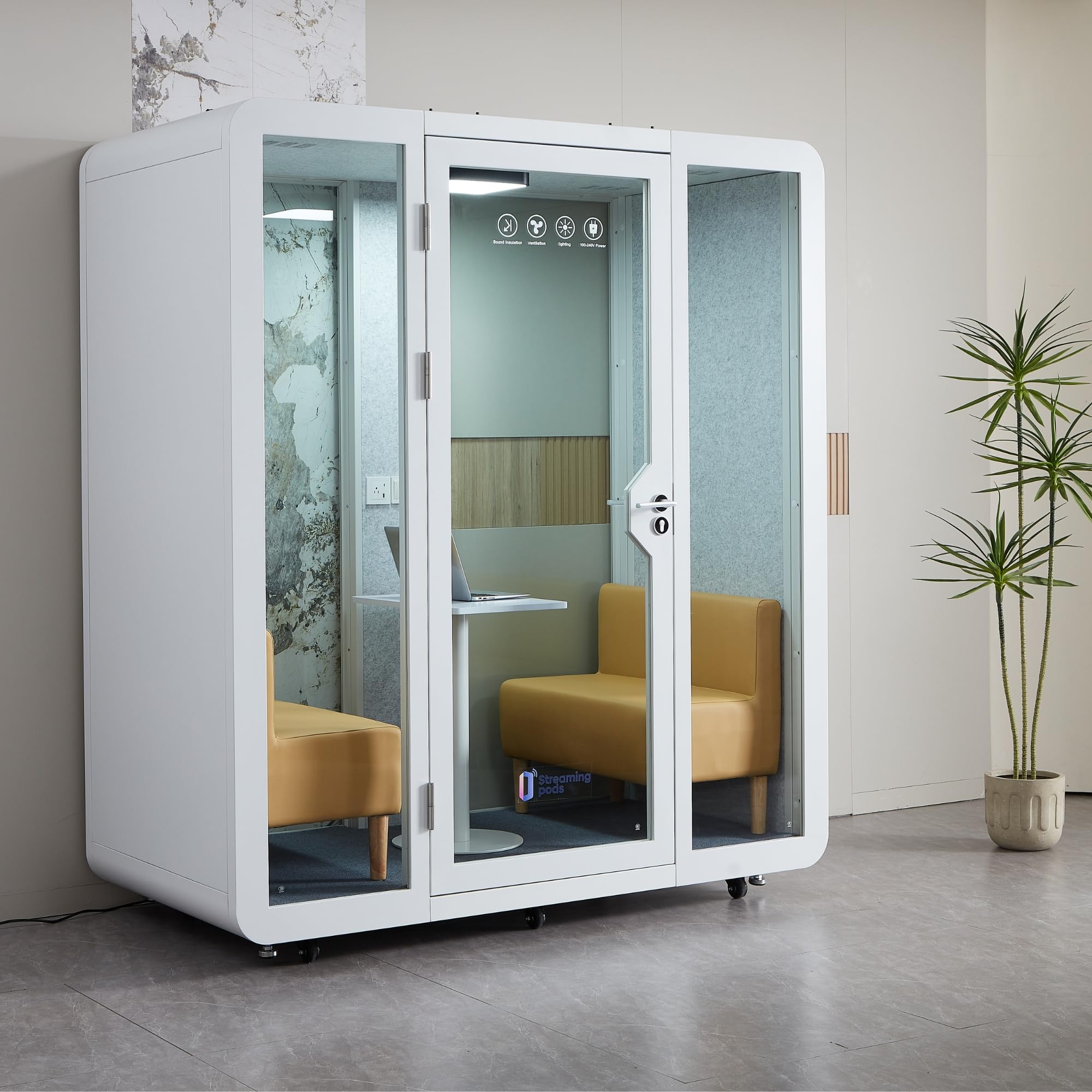 Gearonic Mobile Office Pod Booth, Standard Sound Proof Office Pod For 2 People, Sound Pod Booth With Mobile Roller, Led Lighting